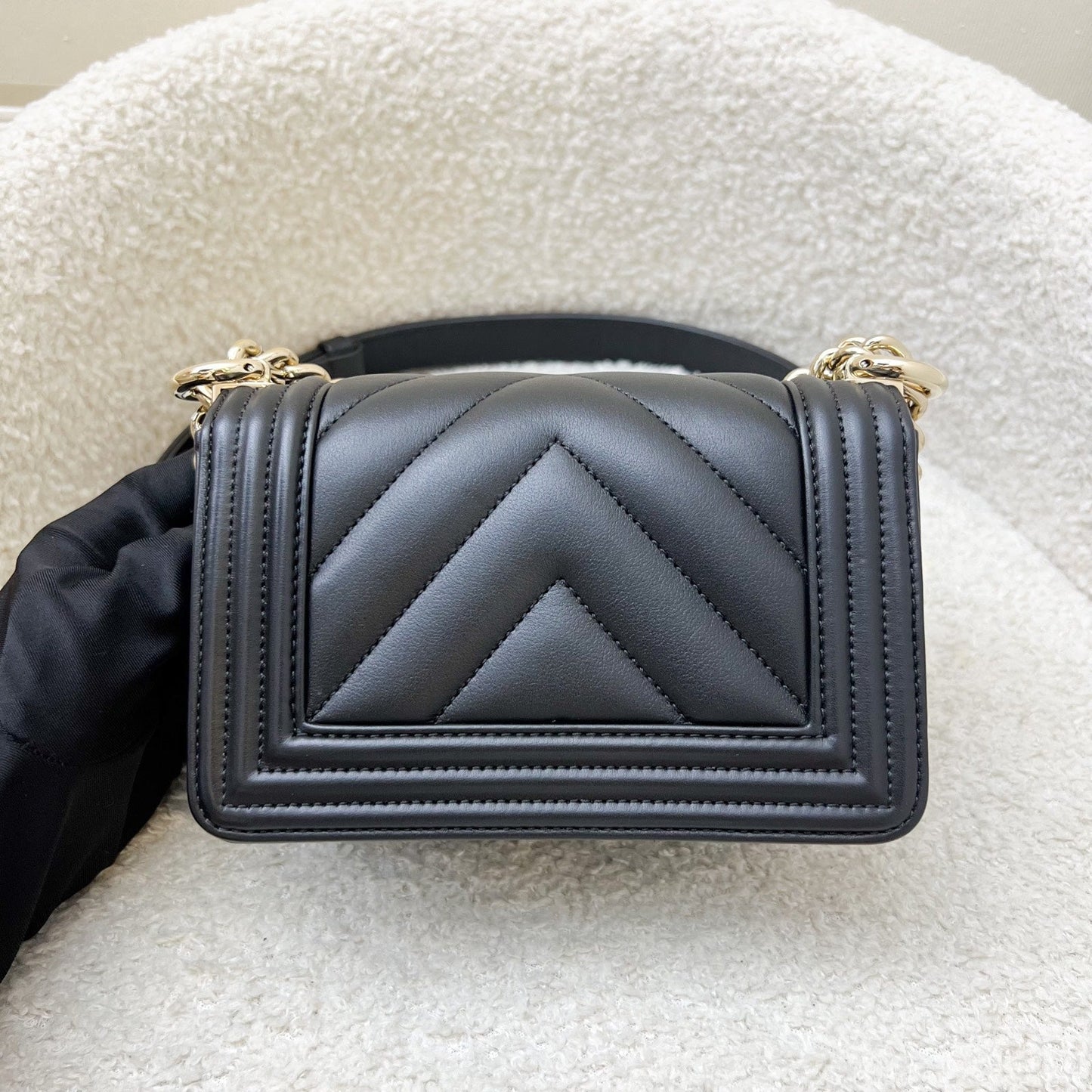 Chanel Micro Boy Flap in Black Chevron Quilted Lambskin and Lghw ( ) Handbag