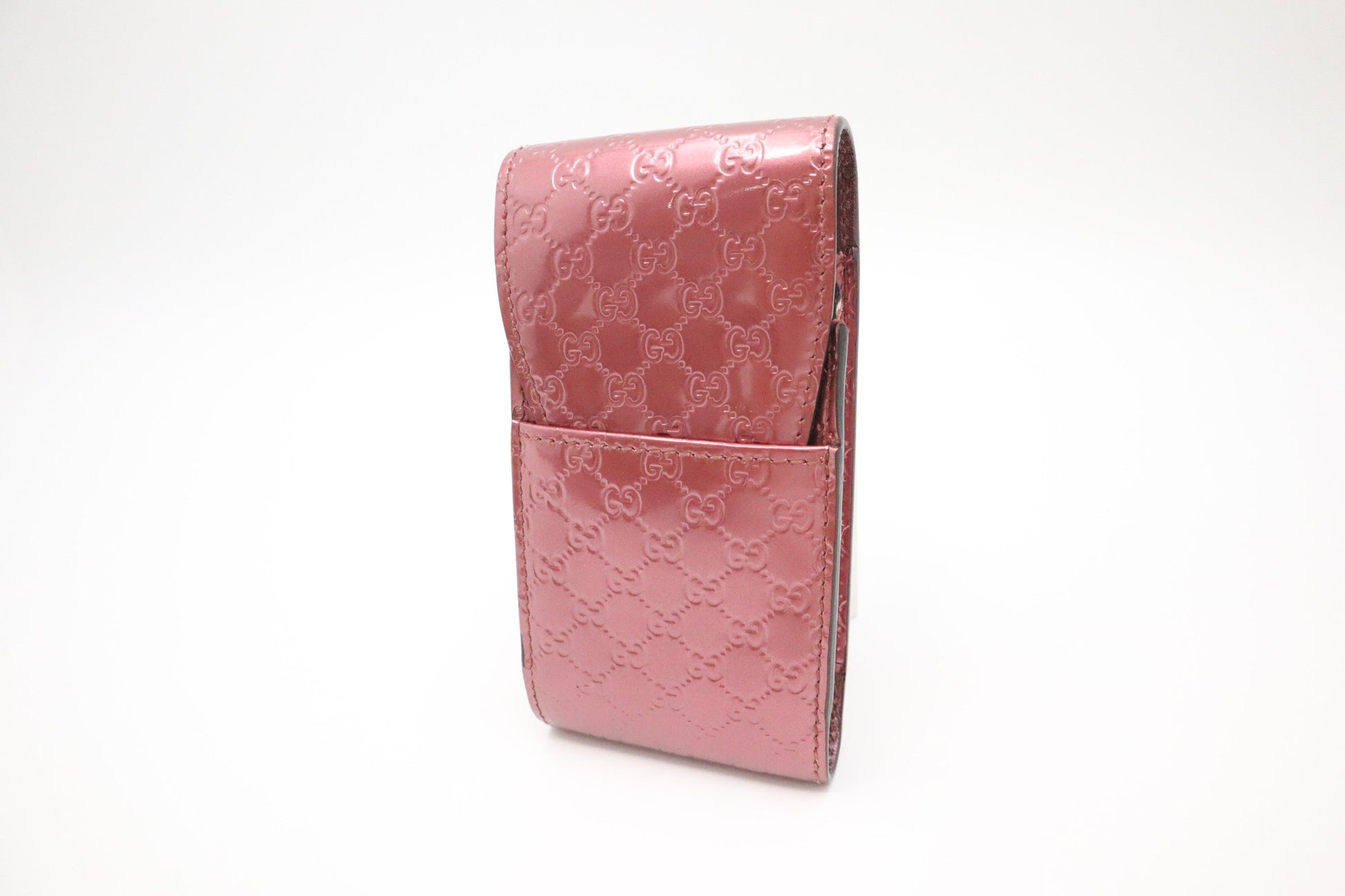 Gucci Cigarette Case In Metallic ssima Patent Handbag Leather Pink Travel Bag