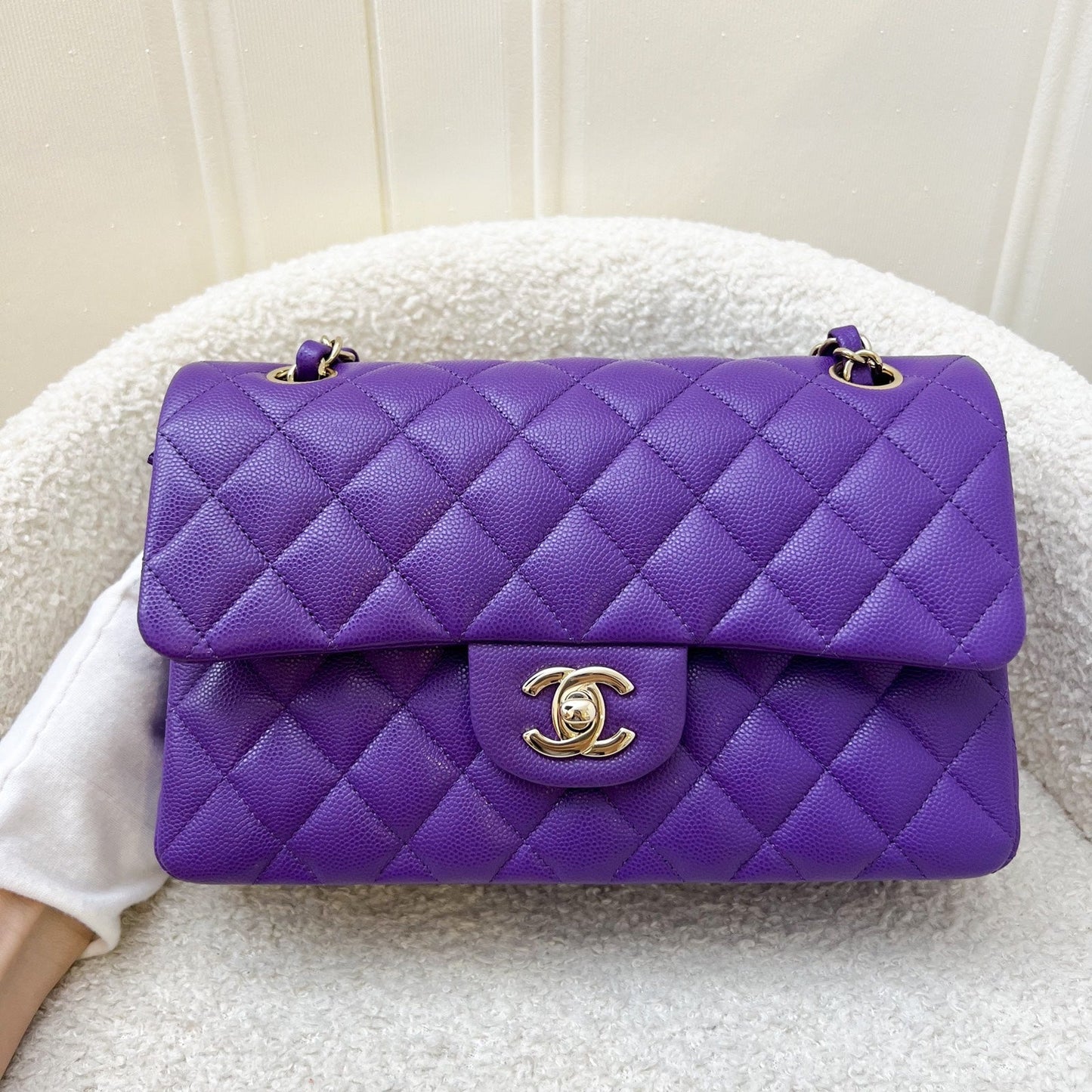 Chanel Small Classic Flap Cf In 22A Dark Purple Caviar And Lghw Bag