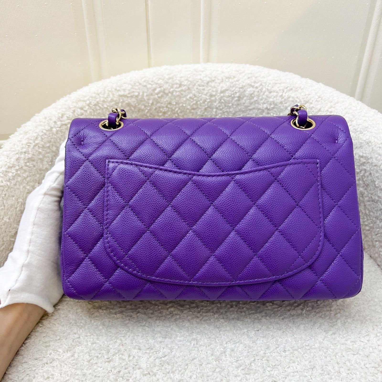 Chanel Small Classic Flap Cf In 22A Dark Purple Caviar And Lghw Bag
