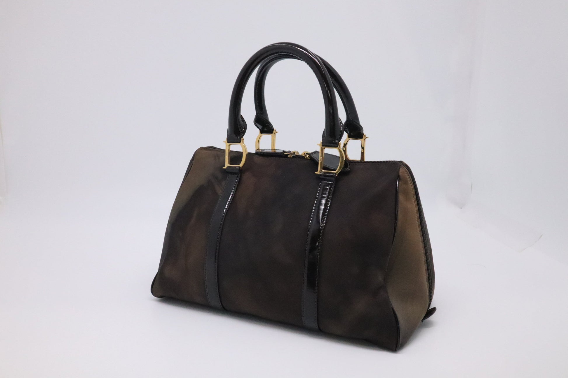 Dior Boston Bag In Brown And Patent Leather Nylon Travel Bag