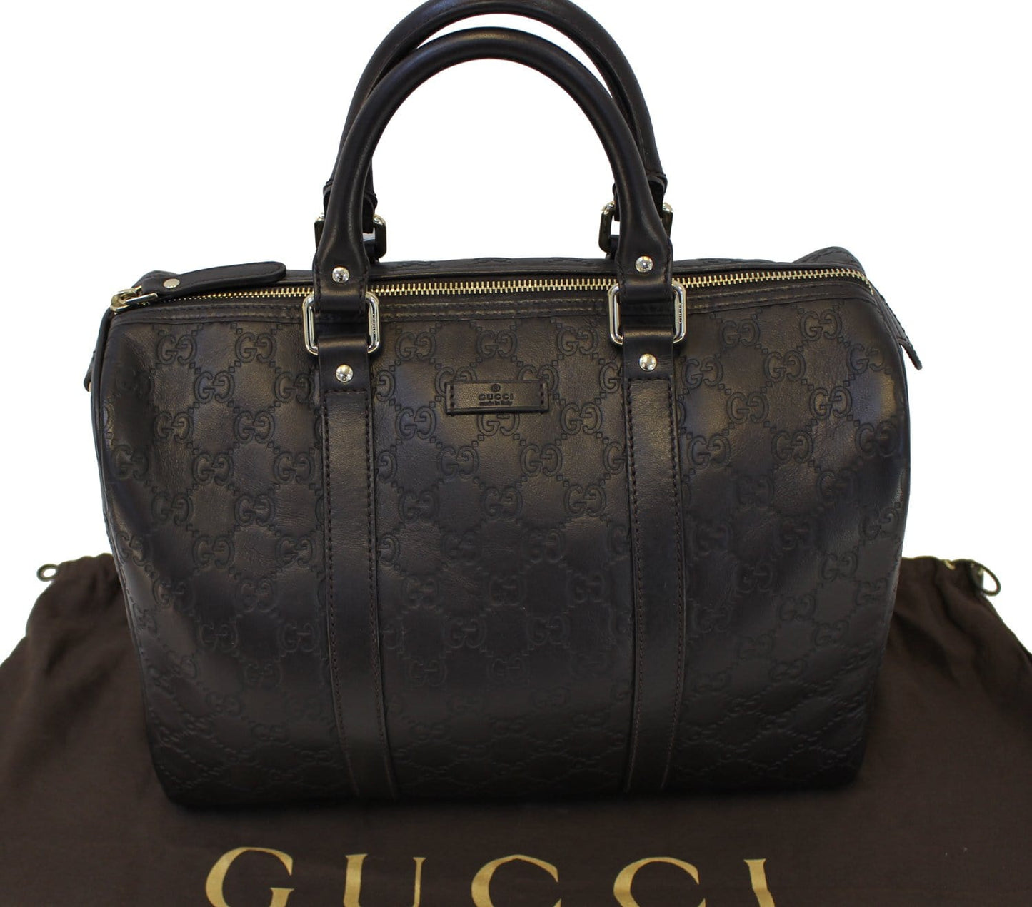 Gucci ssima Chocolate Boston Bag Leather Travel Bag