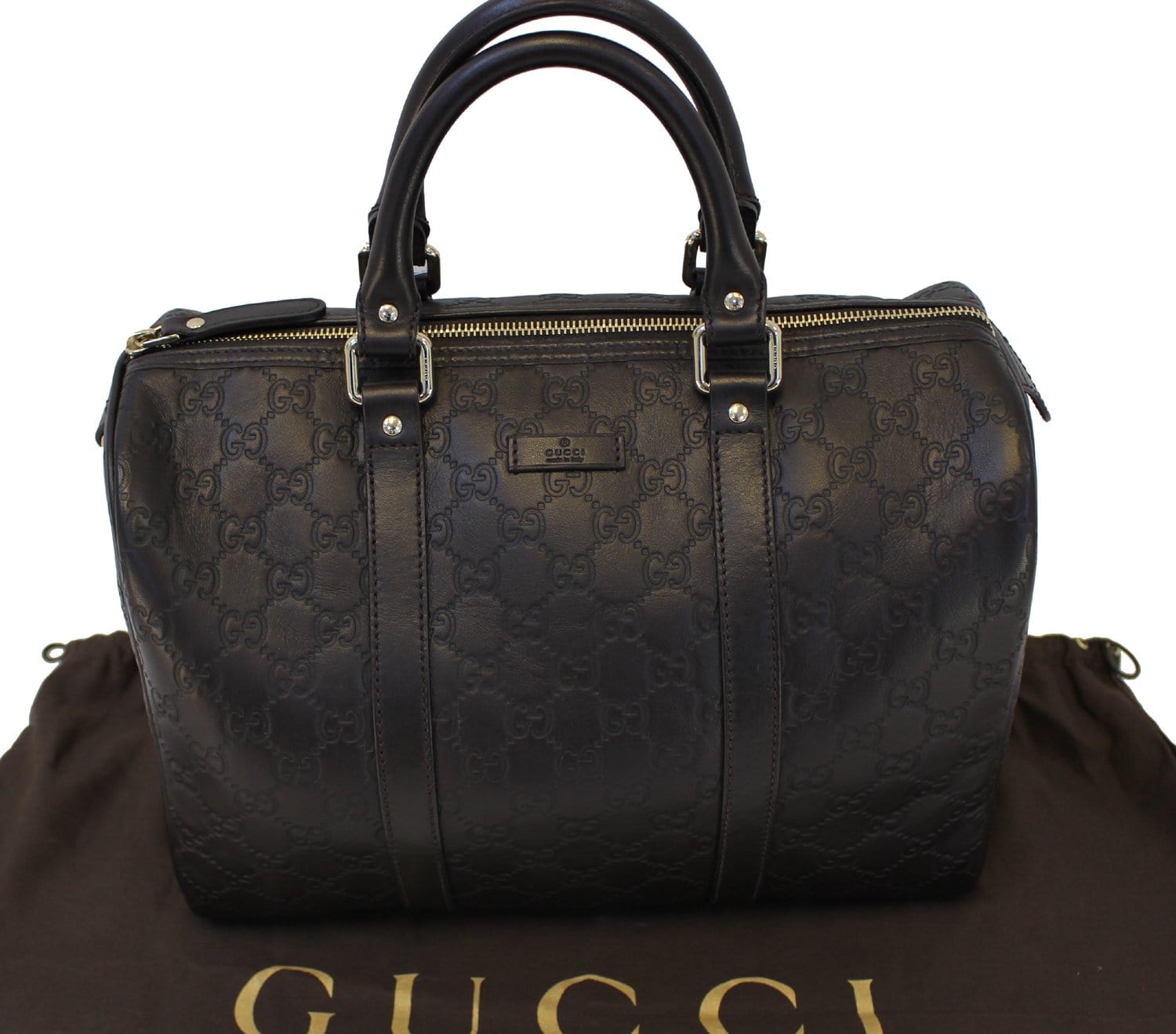 Gucci ssima Chocolate Boston Bag Leather Travel Bag