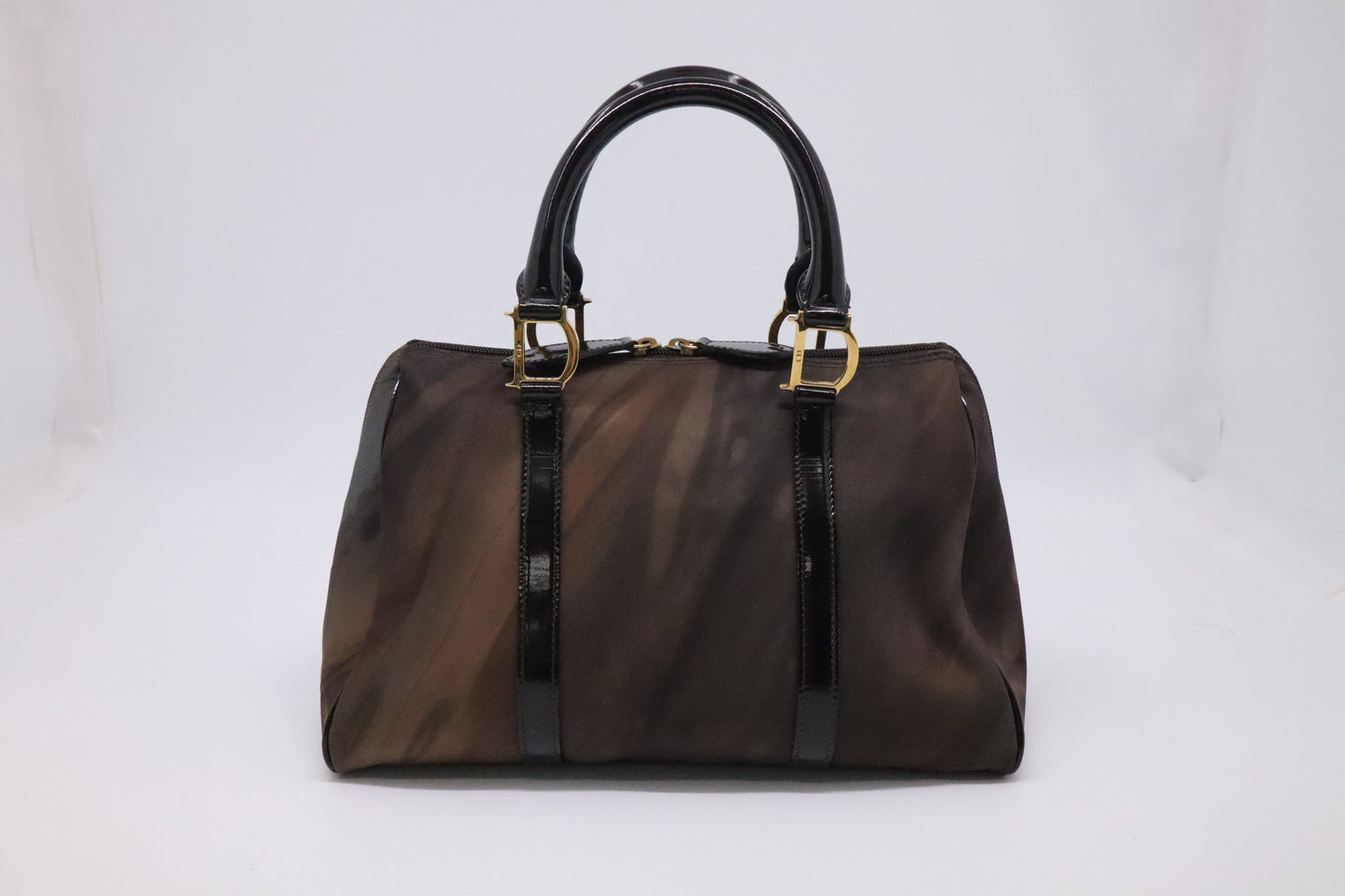 Dior Boston Bag In Brown And Patent Leather Nylon Travel Bag