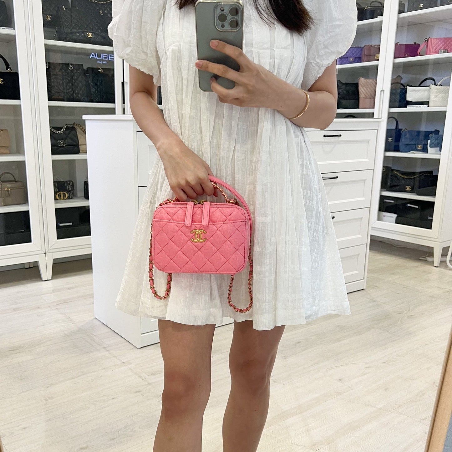 Chanel "Pick Me Up" Vanity Case In Pink Caviar And Aghw Bag