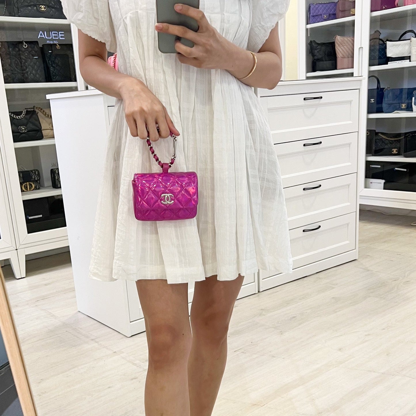 Chanel 24C Micro VIP Clutch in Fuchsia Pink Iridescent   Goatskin SHW