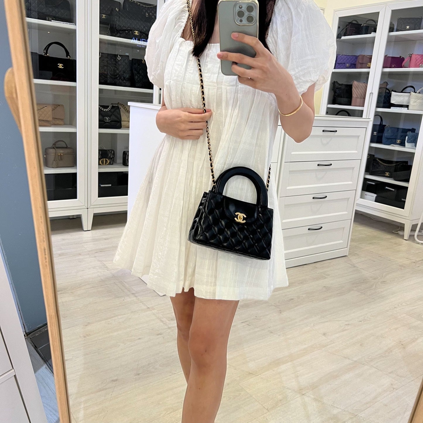 Chanel Mini / Small Kelly Bag in Black Shiny Distressed Calfskin and Aghw ( )
