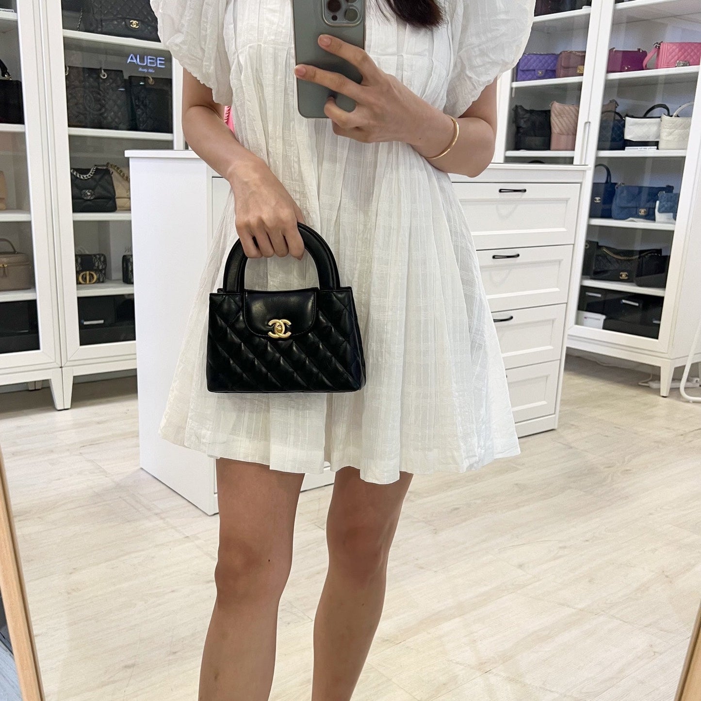 Chanel Mini / Small Kelly Bag in Black Shiny Distressed Calfskin and Aghw ( )