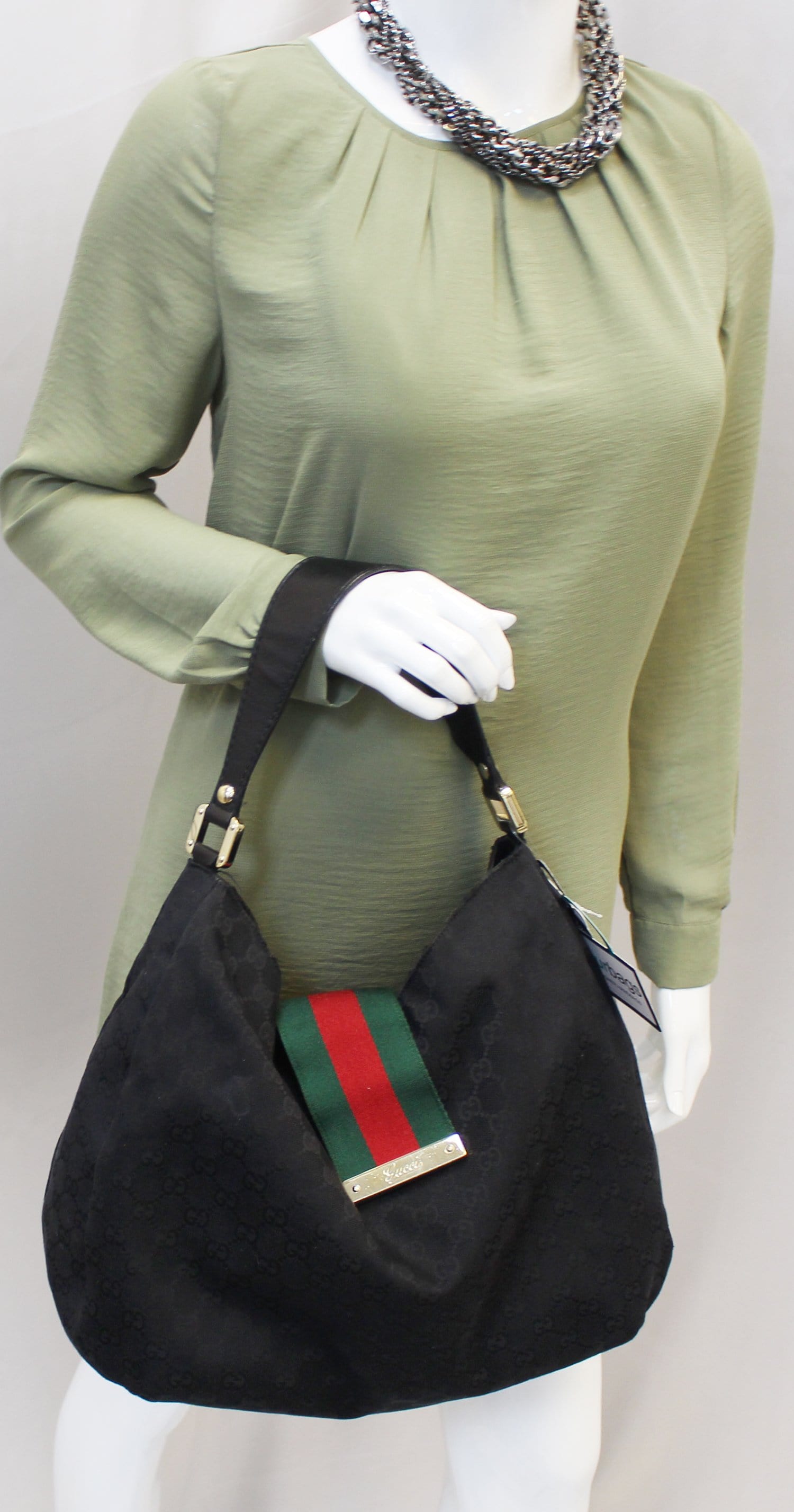 Gucci Ladies Web Hobo Monogram Black Travel Bag