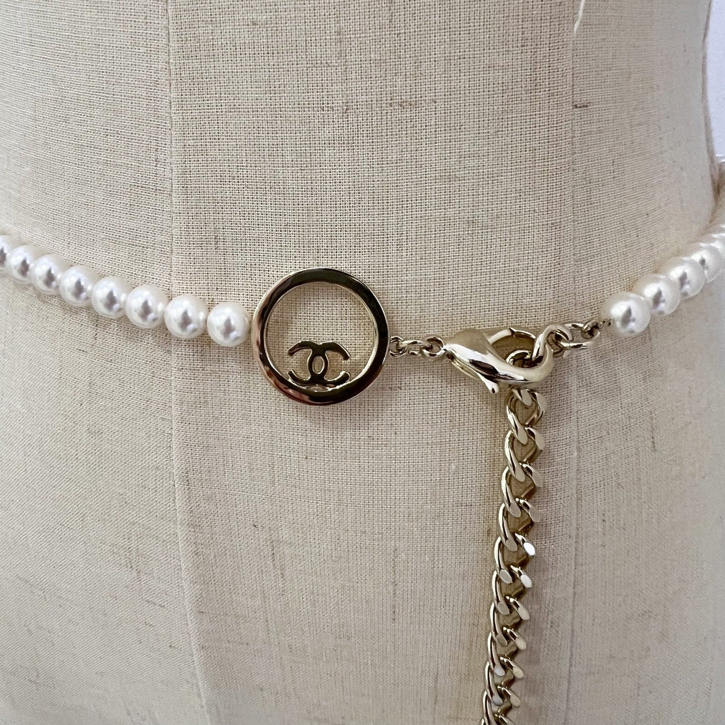 Chanel 24C Chain Waist Belt with Pearls and CC Logo in GHW