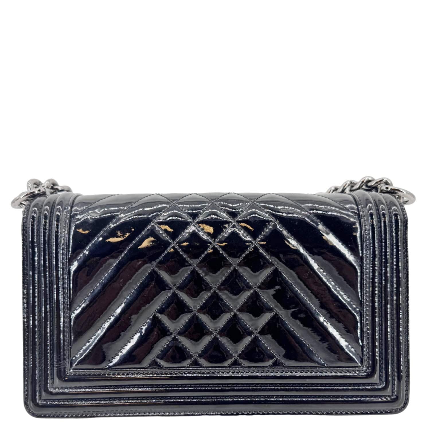 Chanel Boy Flap Chevron Patent Leather Black Travel Bag