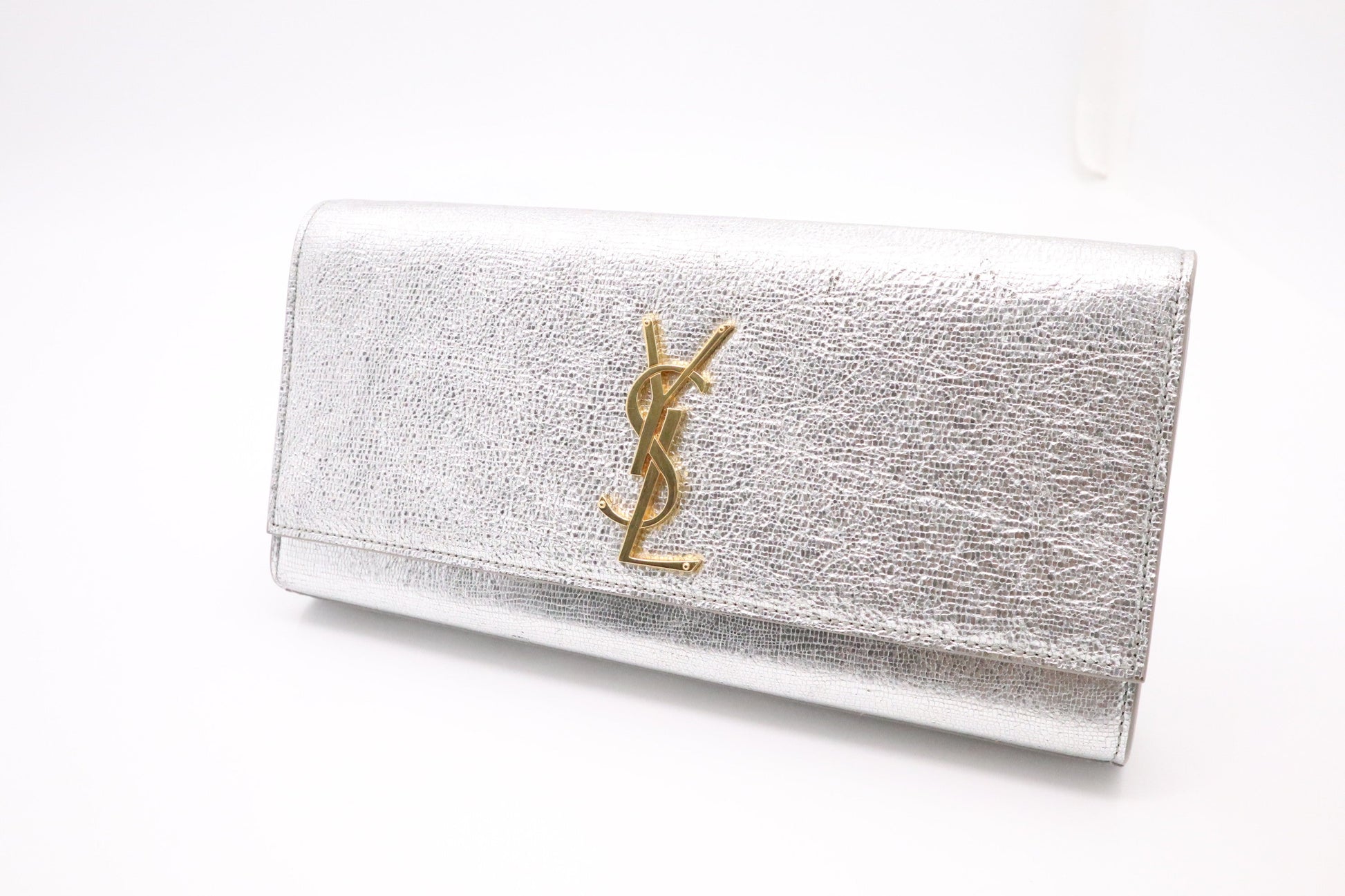 YSL Saint Laurent Kate Clutch In Leather Silver Clutch Bag