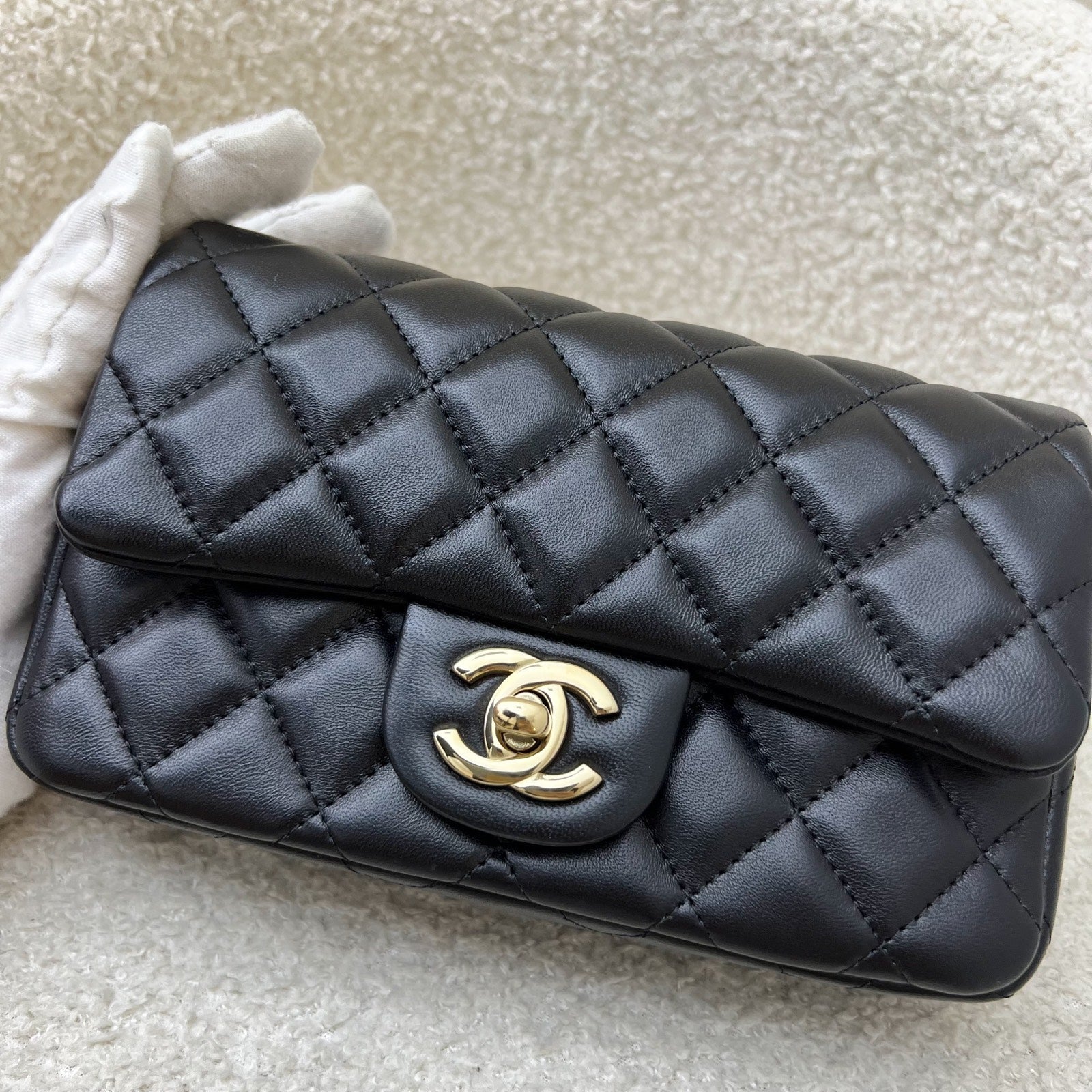 Chanel 24K Extra Mini Rectangular Flap In Black Lambskin And Ghw ( ) Bag