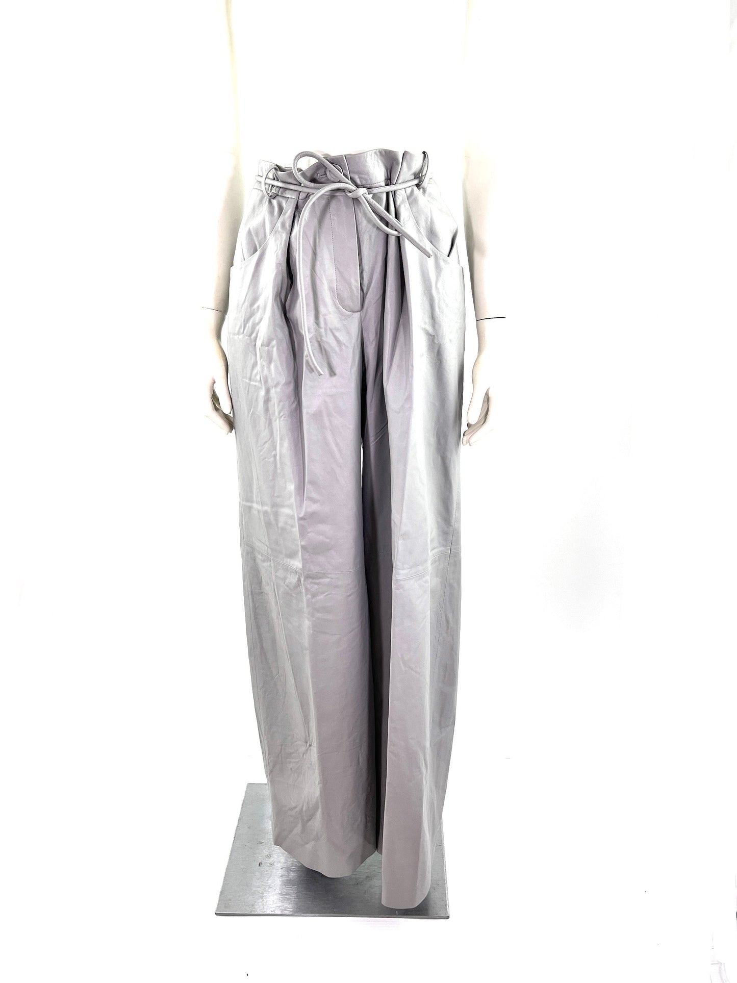 New CHANEL 2014 Gray Leather Wide Leg Pants 42 8