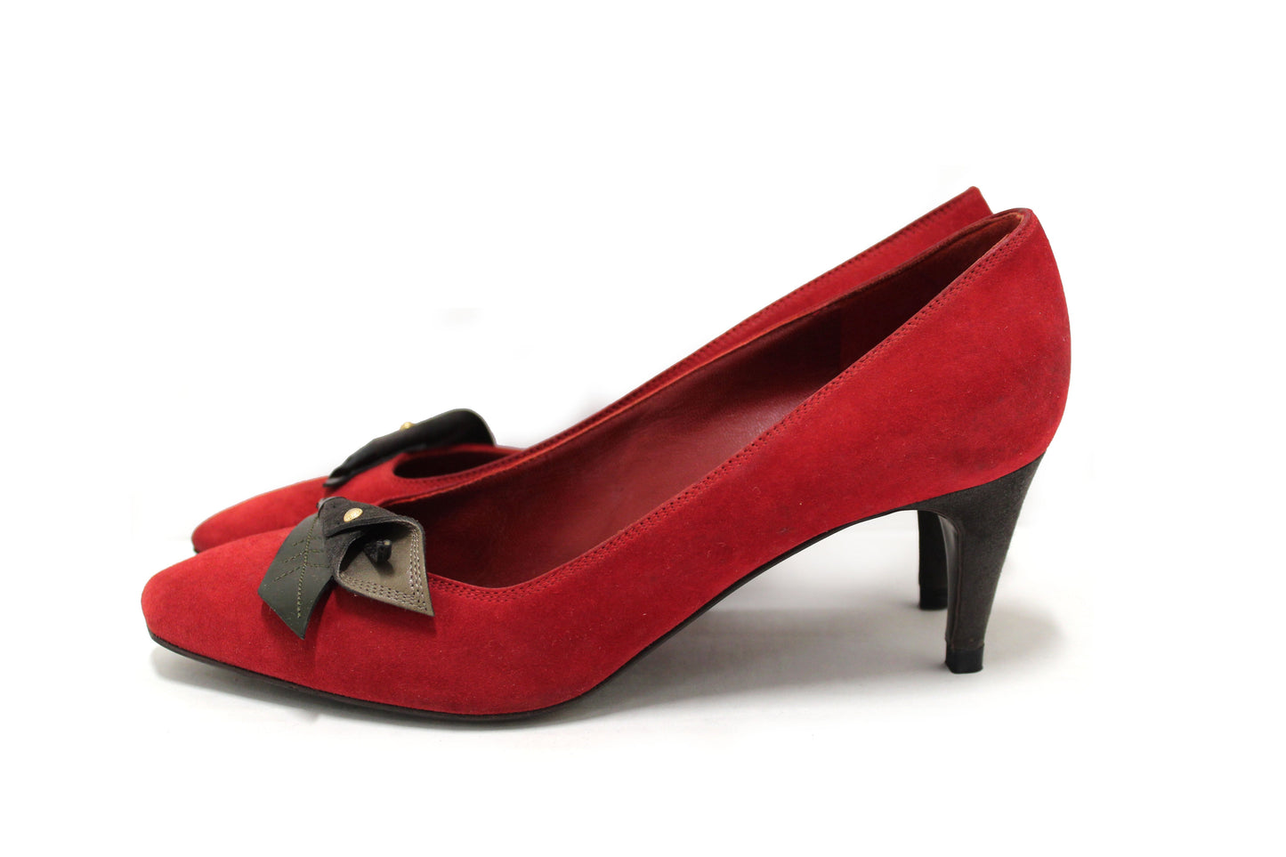 Louis Vuitton Deep Red Suede Leather Heel Shoes Size 38