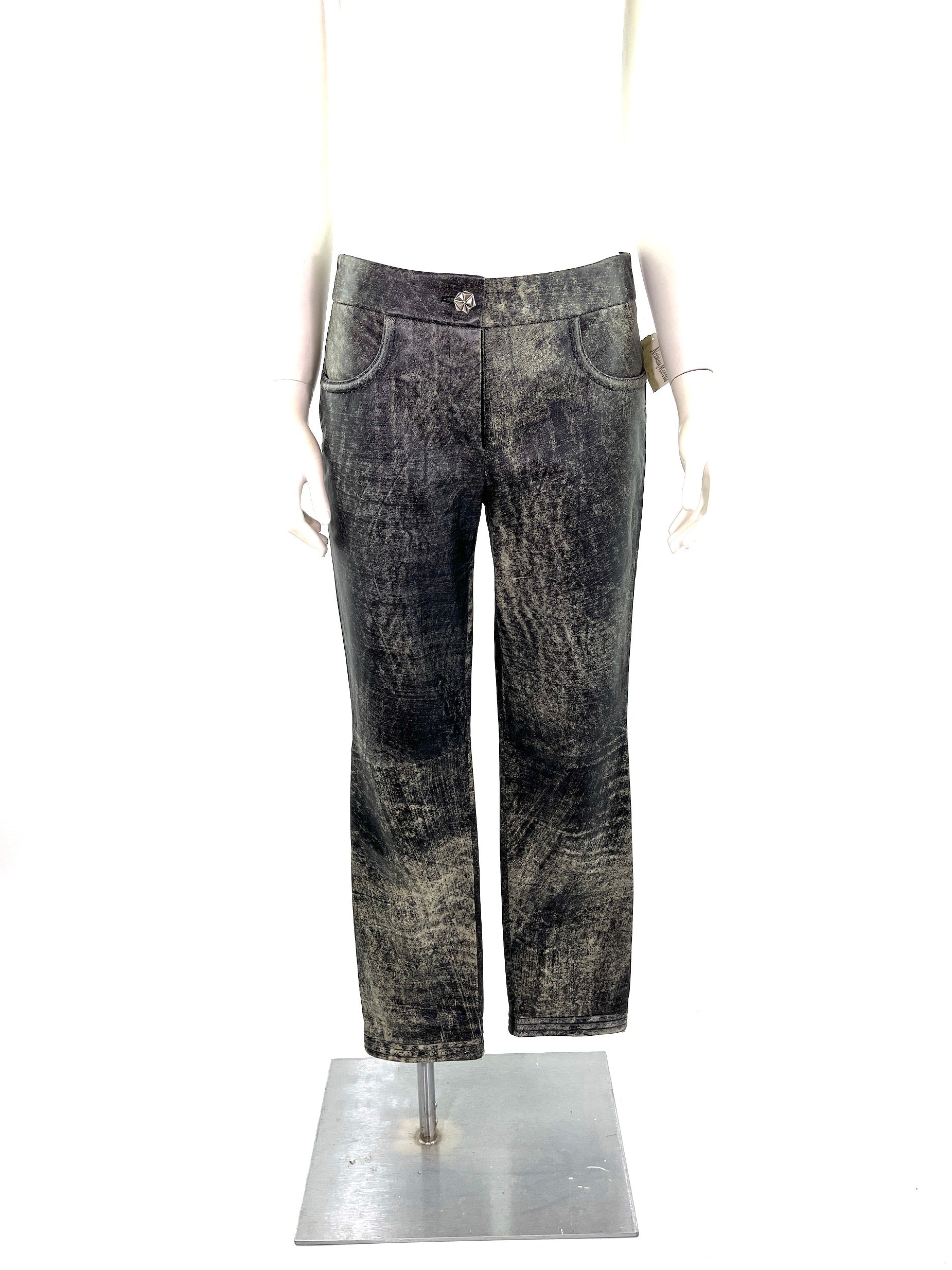 Chanel Black Beige Leather Straight Leg Pants 36 4 Handbag