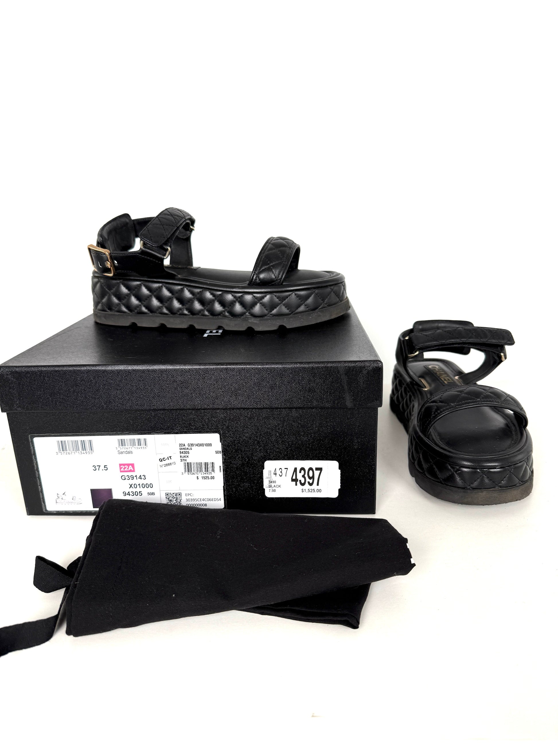 Chanel Black Platform CC Logo Quilted Leather 2022 Sandals 37.5 7 for Women