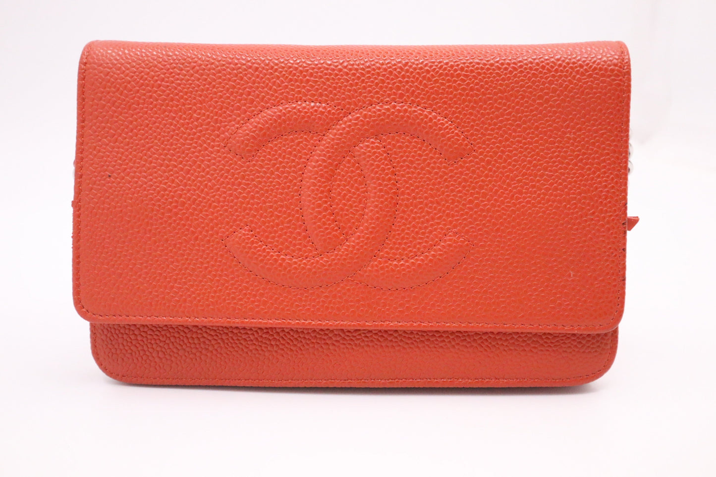 Chanel on Caviar Orange Leather Wallet Case