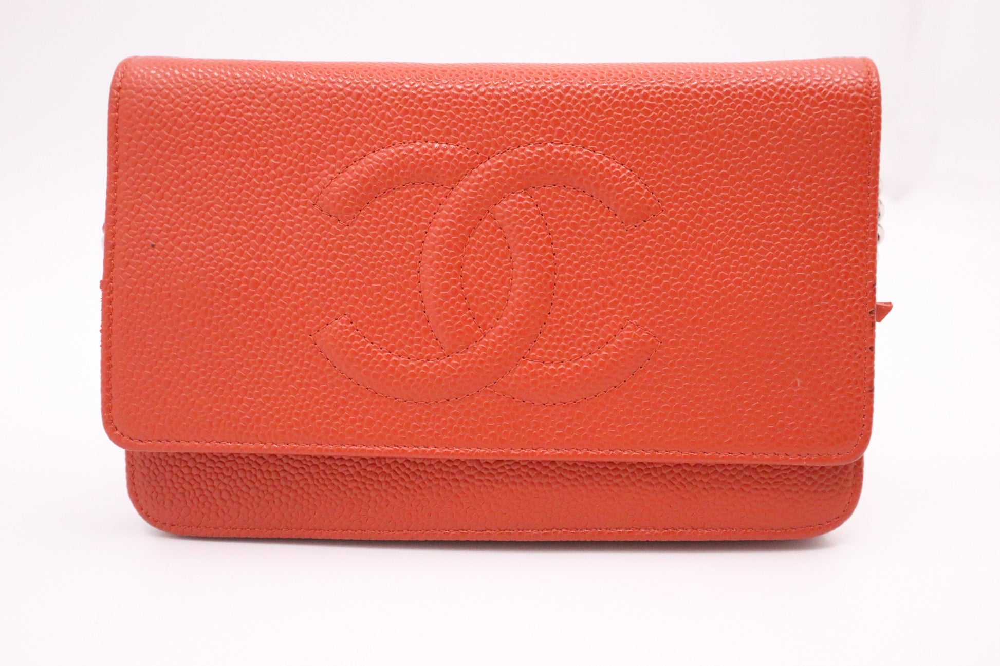 Chanel on Caviar Orange Leather Wallet Case