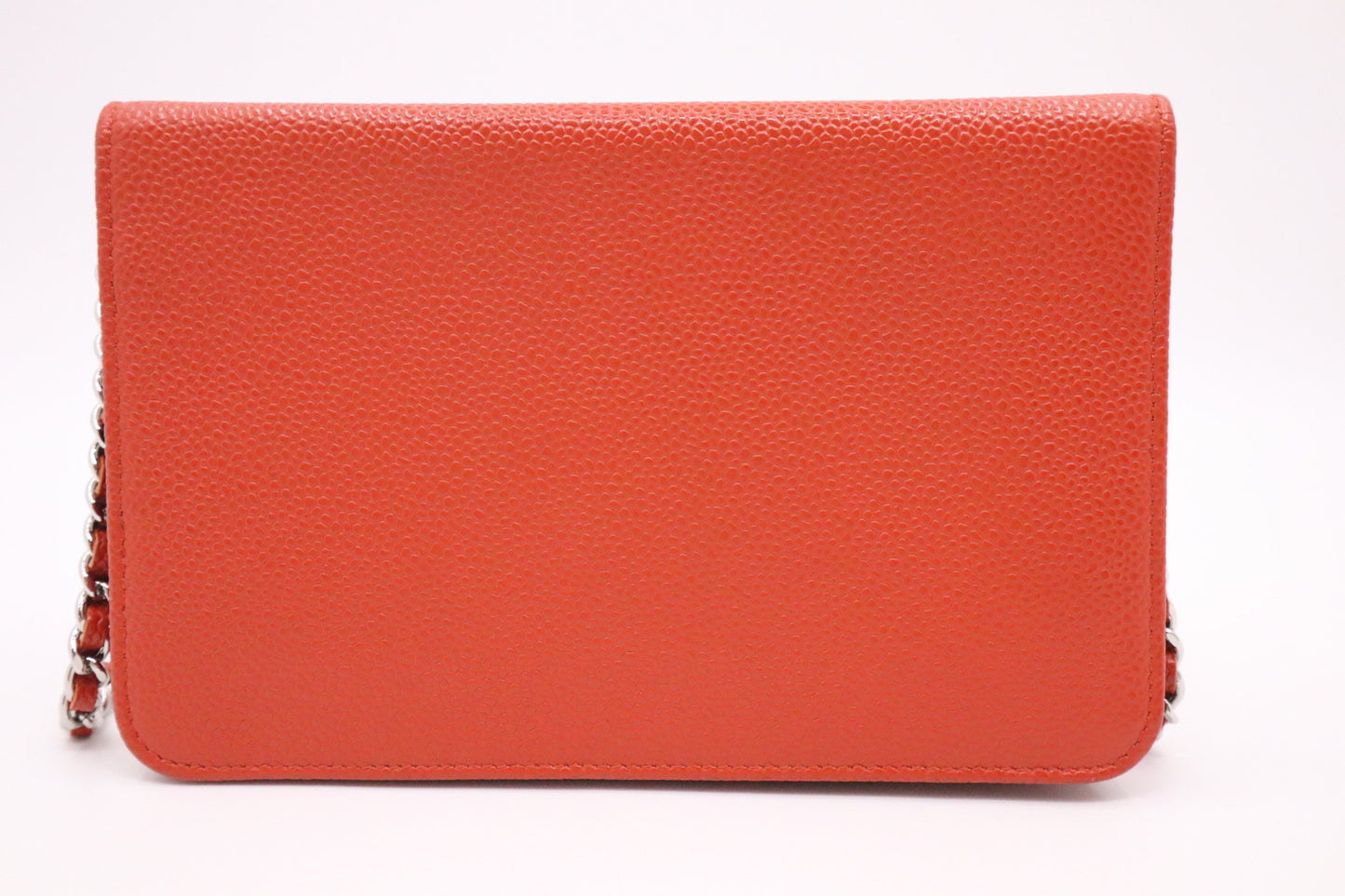 Chanel on Caviar Orange Leather Wallet Case