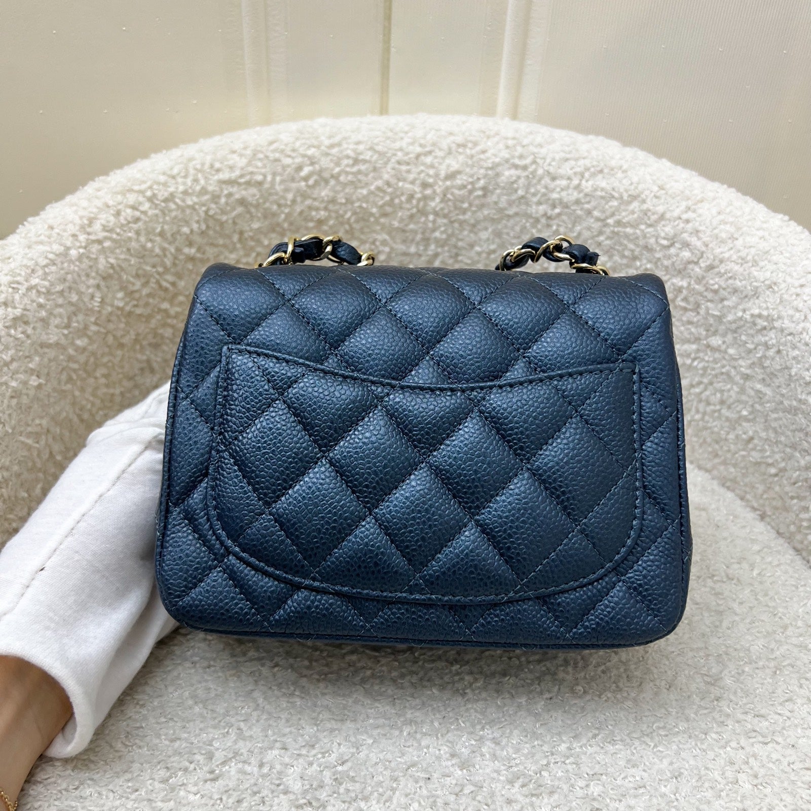 Chanel Classic Square Mini Flap In Navy Blue Shiny Caviar And Lghw Bag