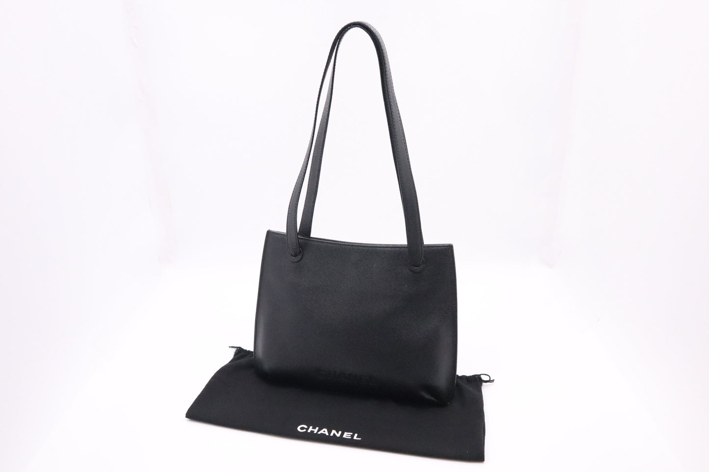 Chanel Logo Caviar Black Leather Shoulder Bag