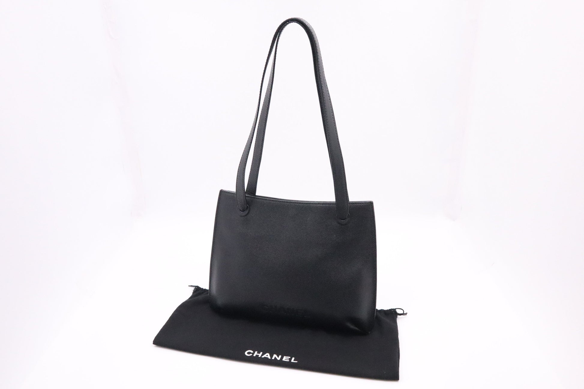 Chanel Logo Caviar Black Leather Shoulder Bag