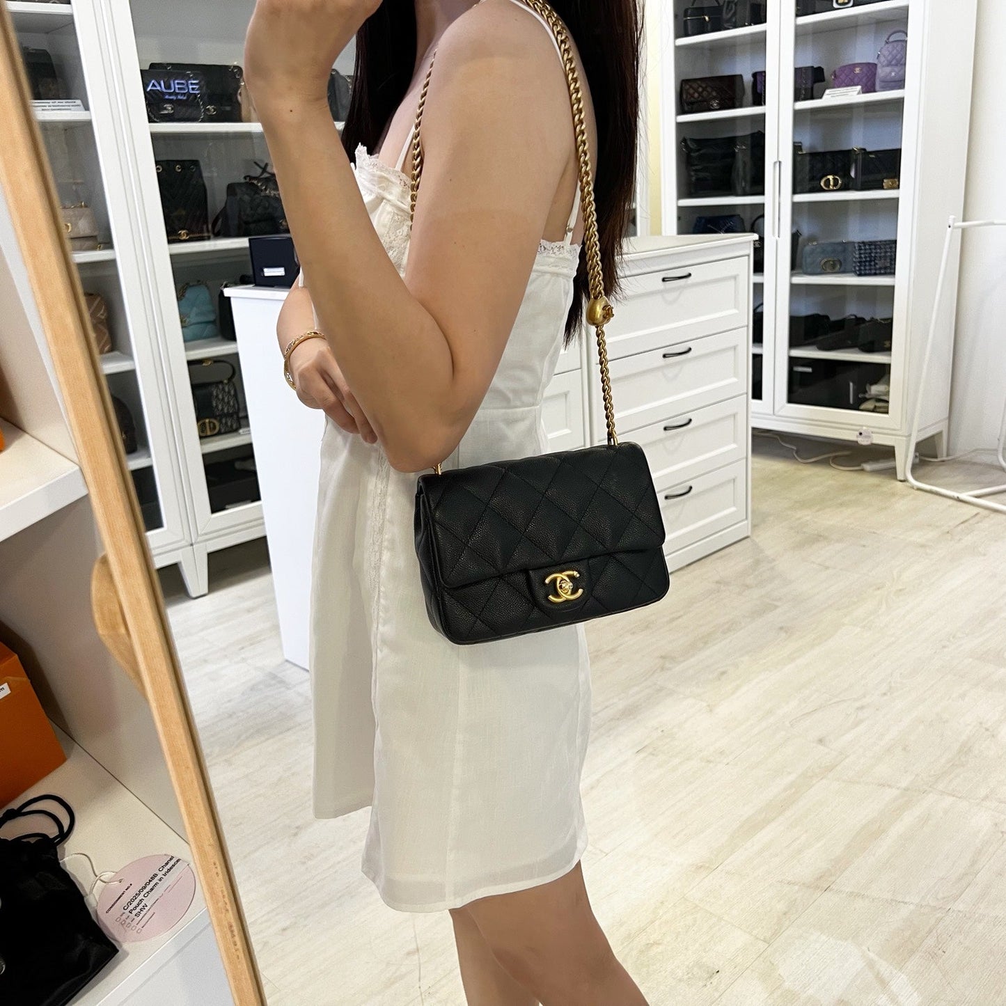 Chanel [Local Set - ] 23P Heart Adjustable Chain Mini Small Flap Bag In Black Caviar And Aghw ( )