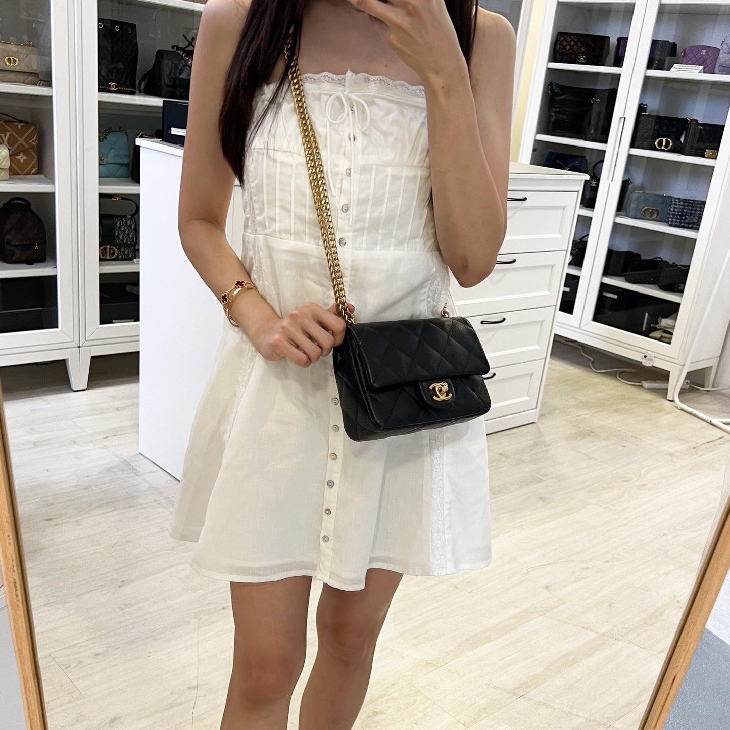 [Local Set - 2023] Chanel 23P Heart Adjustable Chain Mini / Small Flap Bag in Black Caviar and AGHW (Model: AS3829)