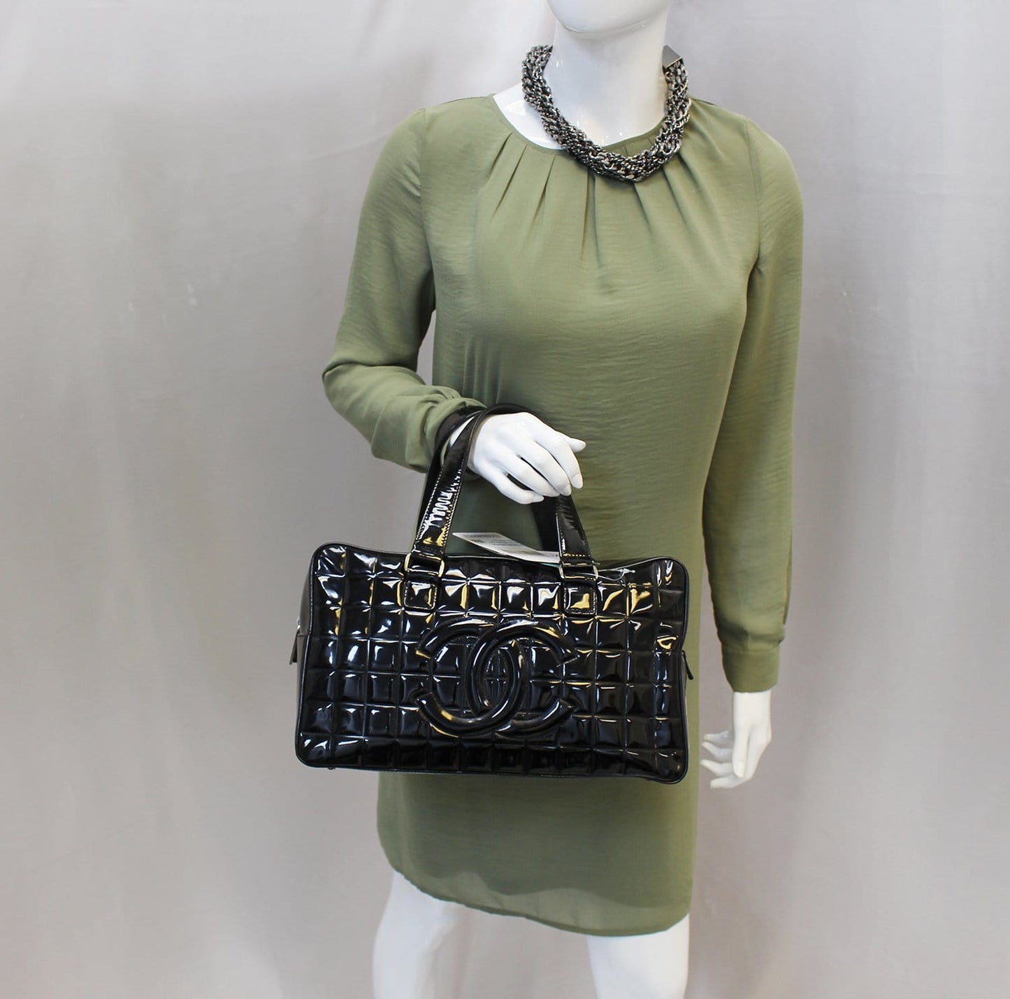 Chanel Choco Bar Patent Leather Black Travel Bag