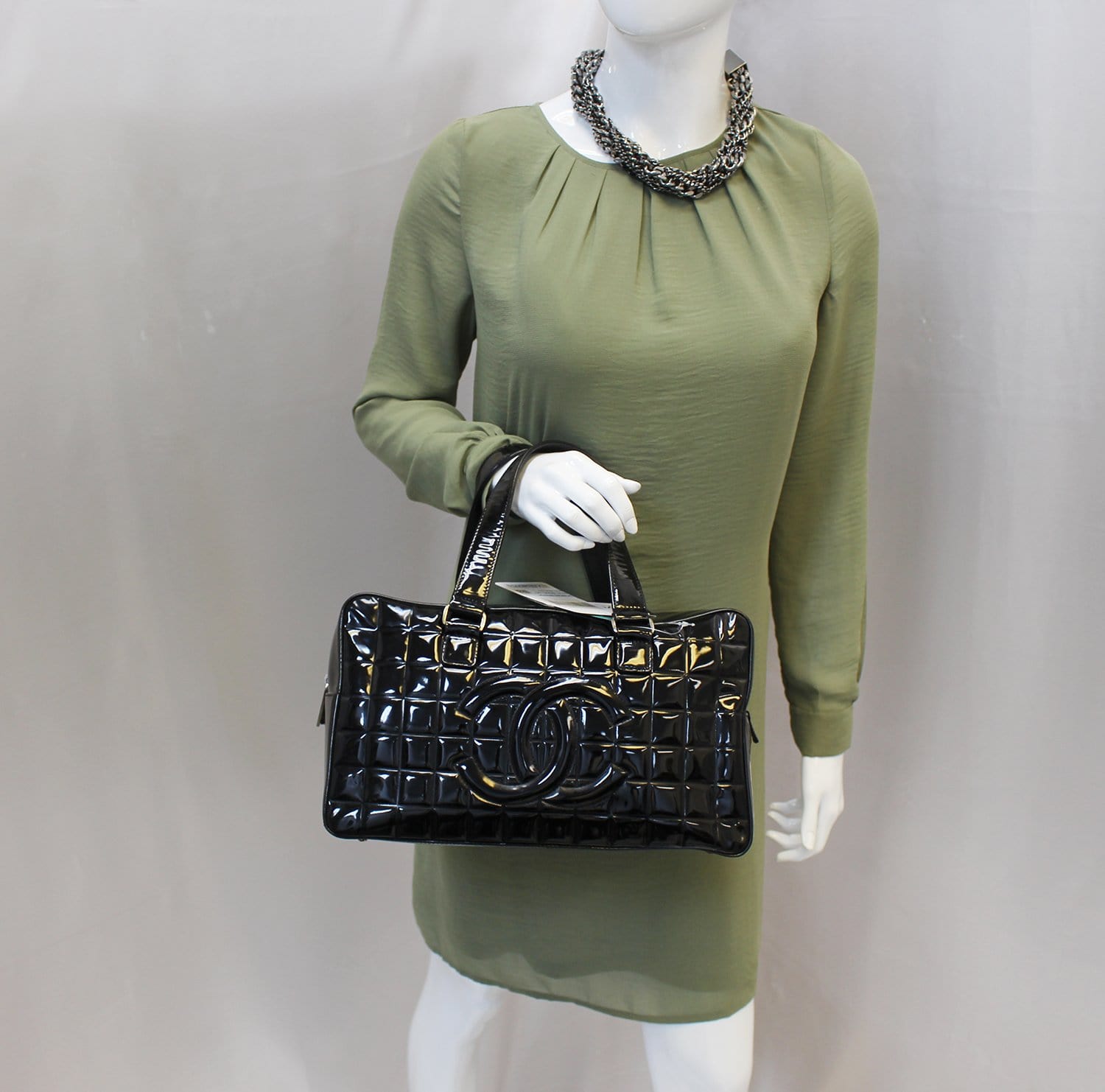 Chanel Choco Bar Patent Leather Black Travel Bag