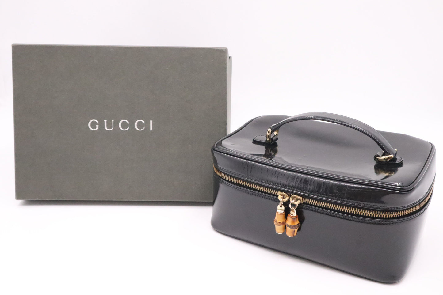 Gucci Vanity Leather Patent Black Handbag