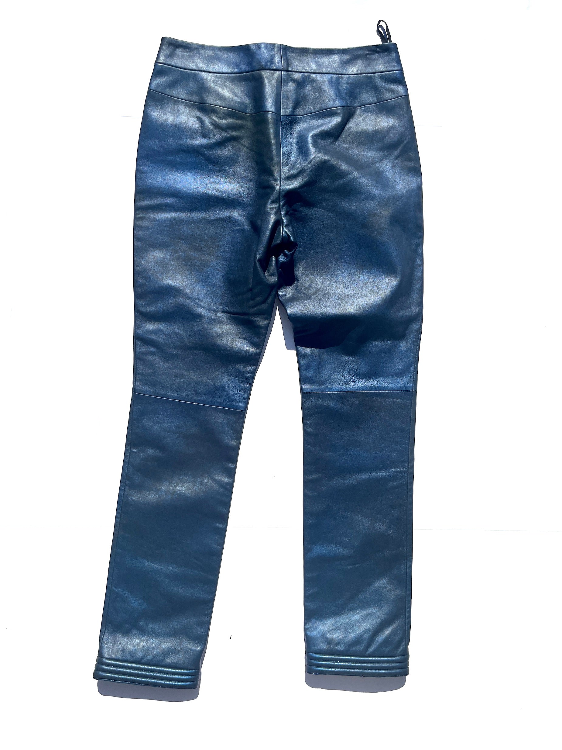 Chanel Navy Blue Leather Straight Leg Pants 36 2 Handbag