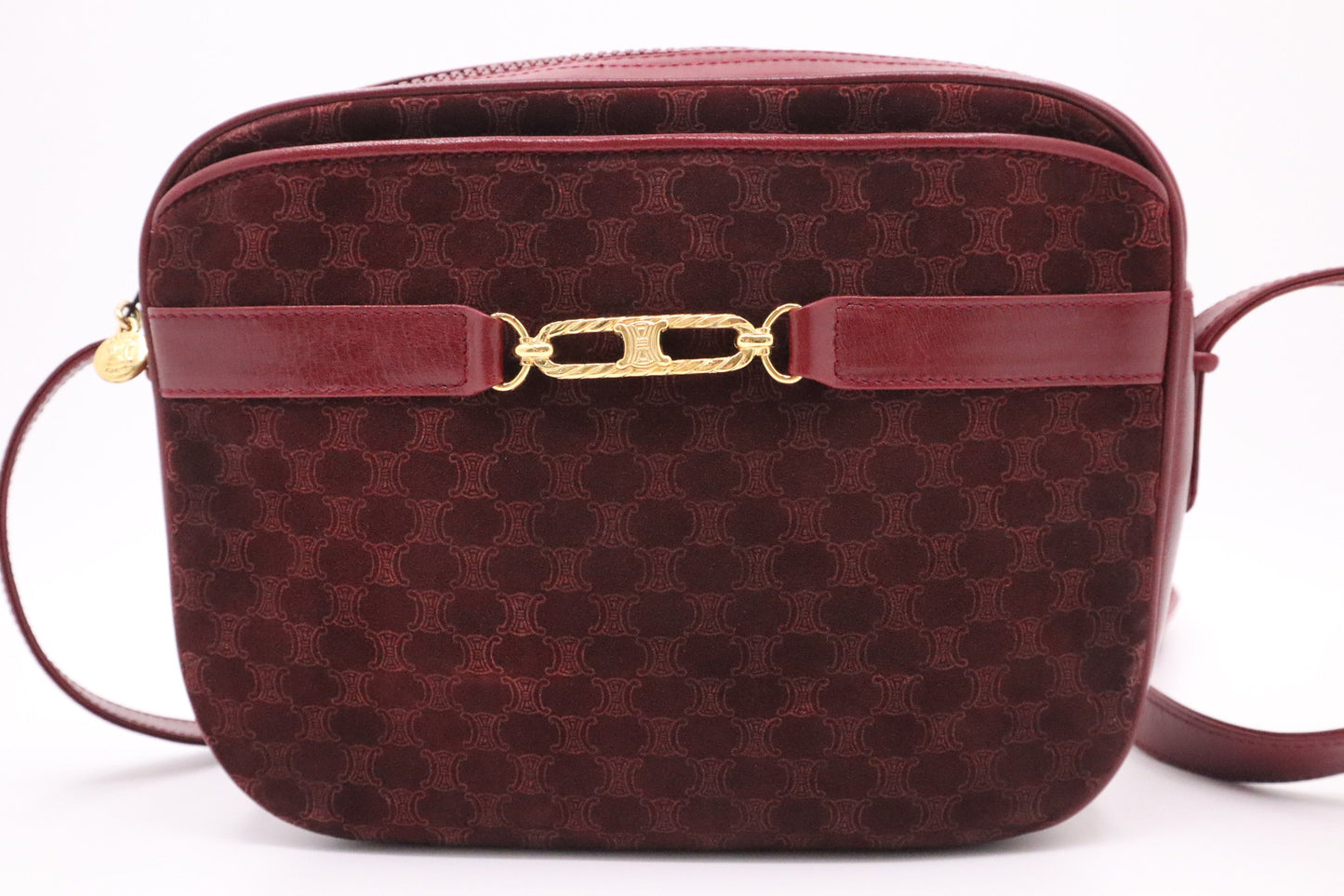 Celine Shoulder Bag In Bordeaux And Leather Canvas
