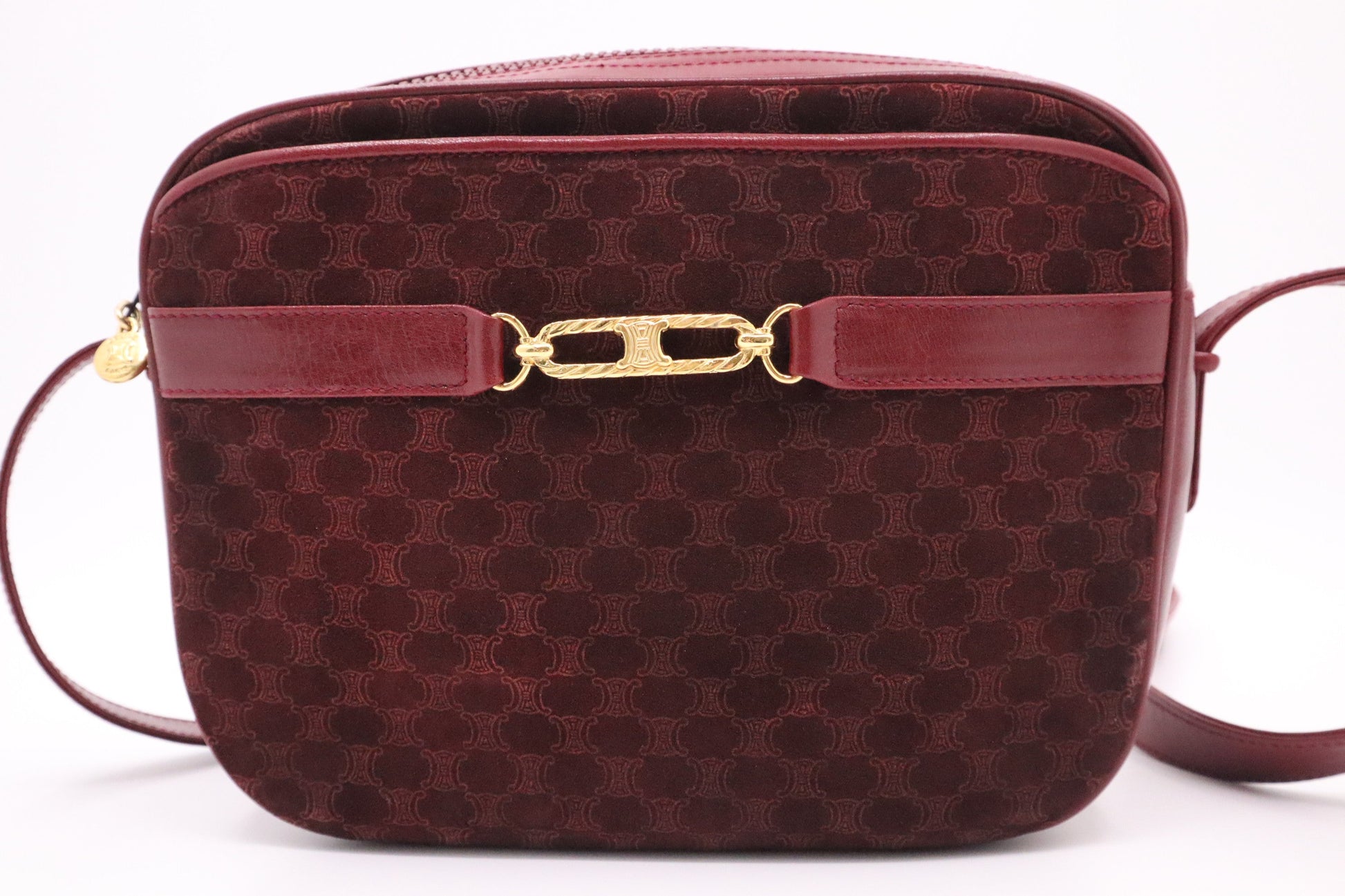 Celine Shoulder Bag In Bordeaux And Leather Canvas