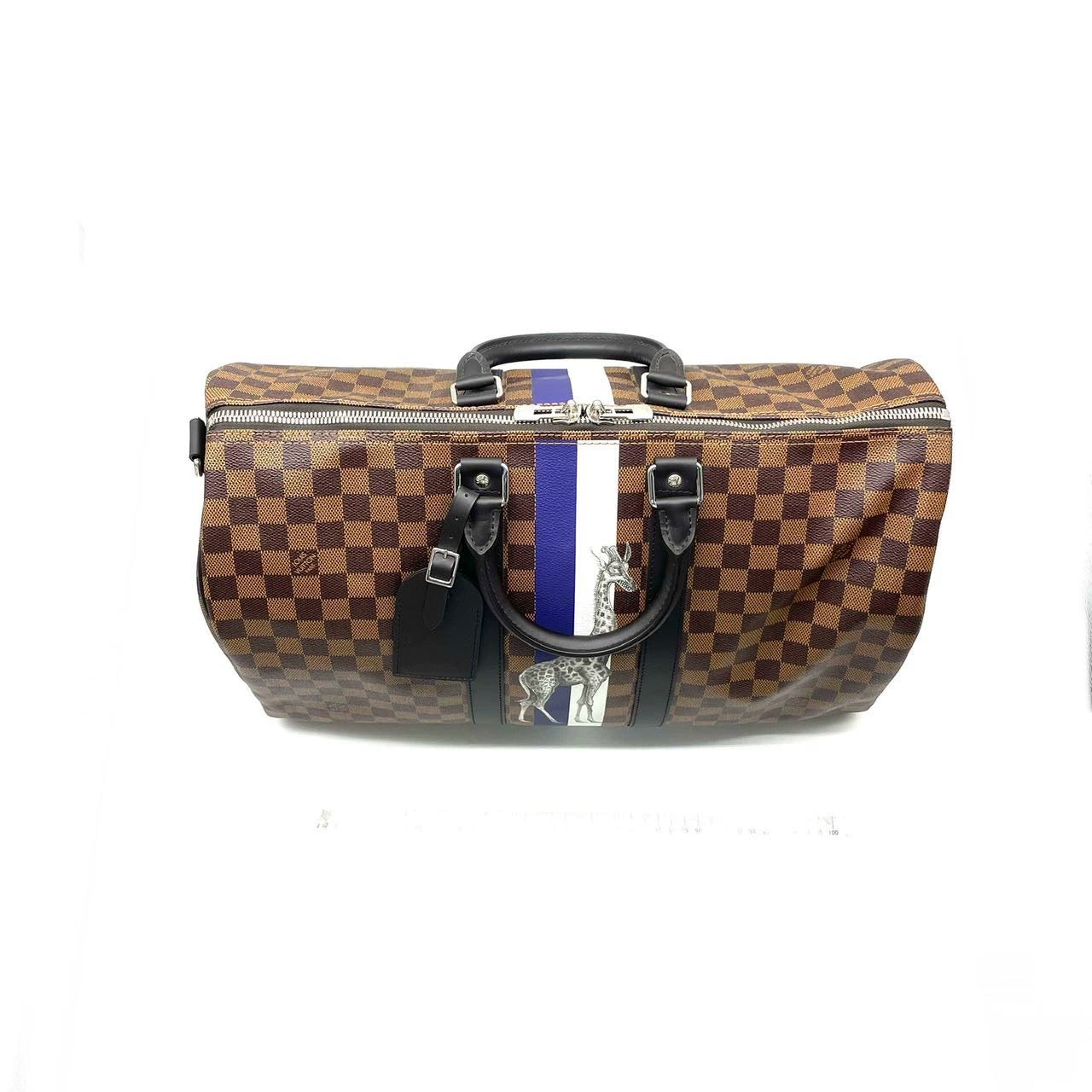 Louis Vuitton SS17 Savannah Keepall 45 Bandouliere Giraffe Brown Canvas Damier Travel Bag