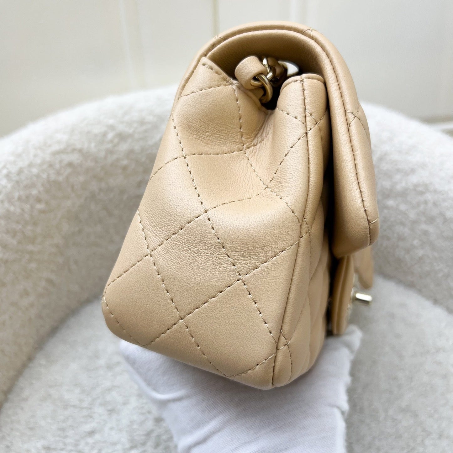 Chanel Classic Mini Rectangular Flap in 22C Beige Lambskin and Lghw ( ) Handbag