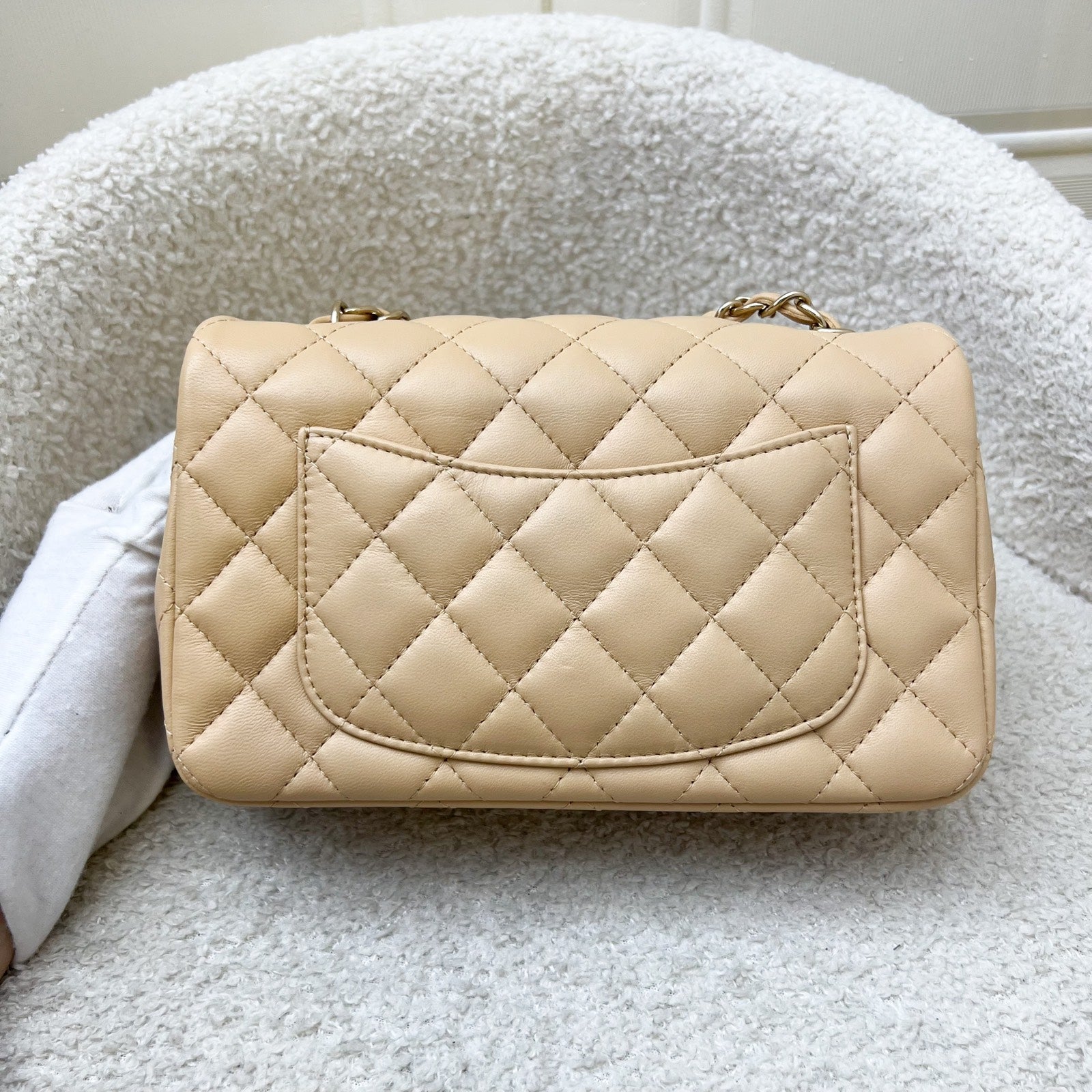 Chanel Classic Mini Rectangular Flap in 22C Beige Lambskin and Lghw ( ) Handbag