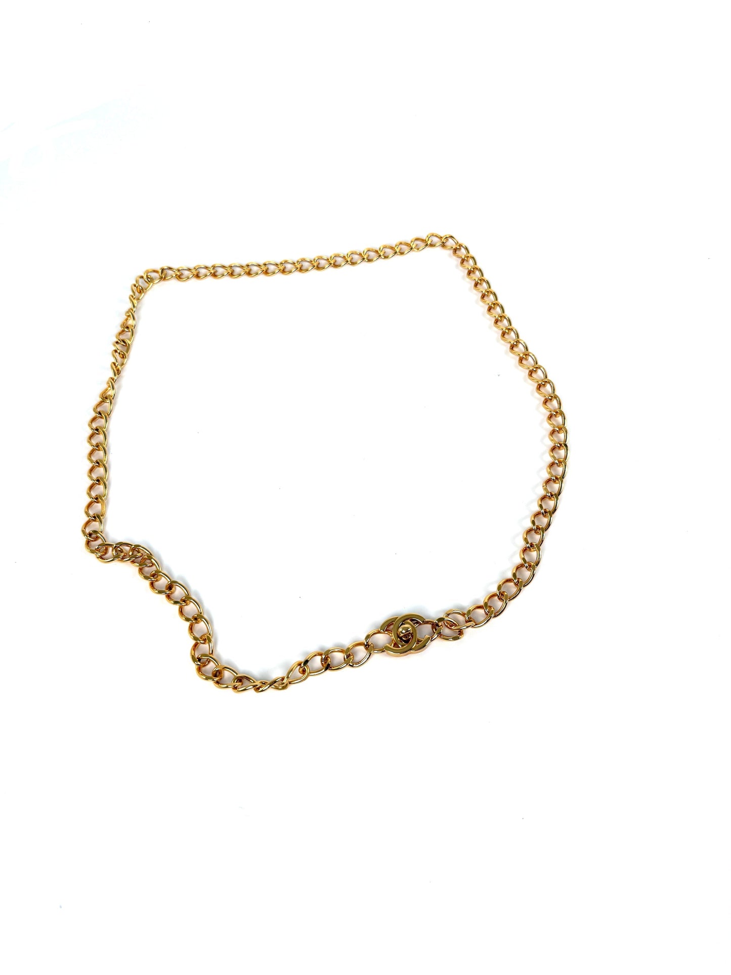 CHANEL Turn lock Gold Chain Link CC Waist Belt Necklace