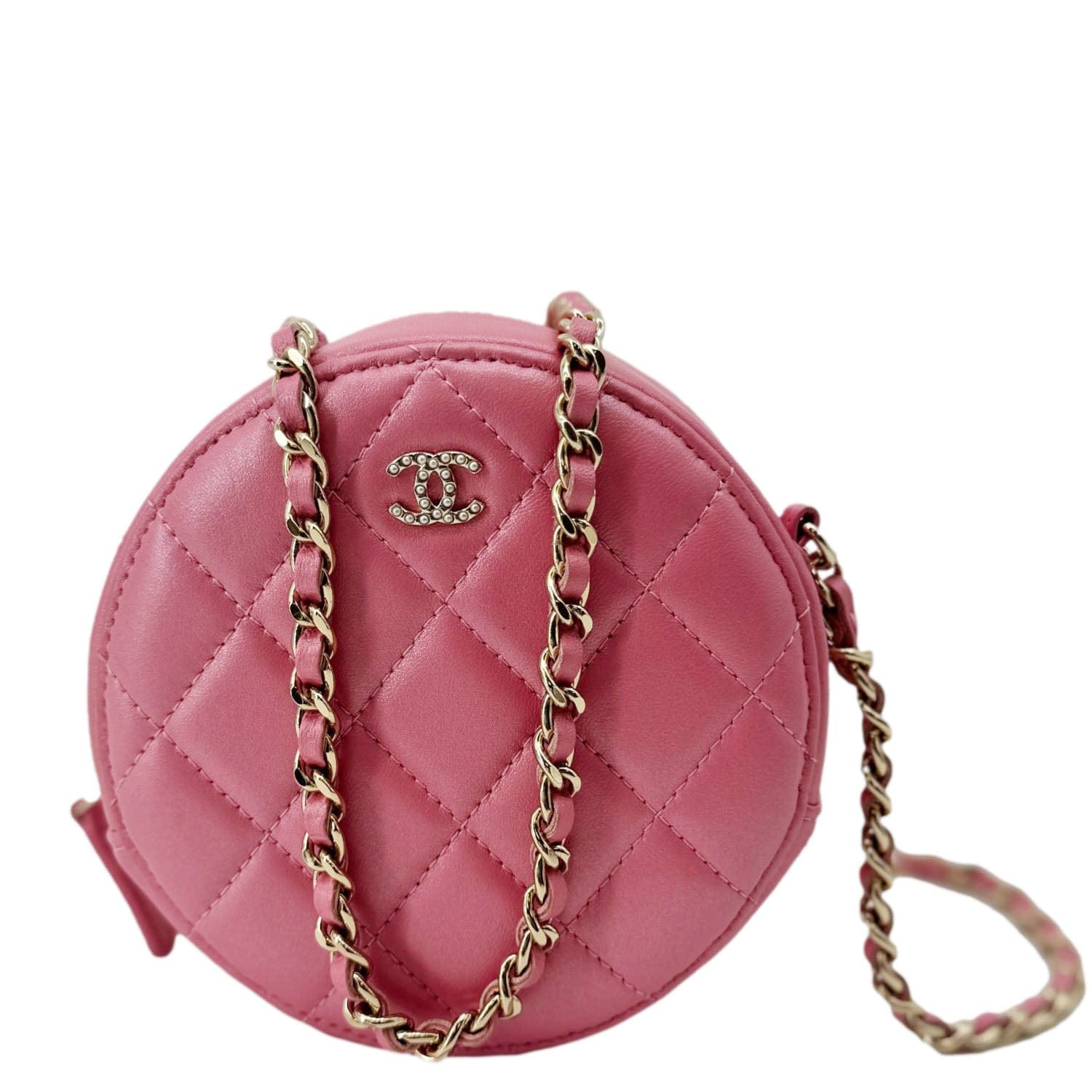 Chanel Round Pearls Quilted Leather Pink Travel Bag
