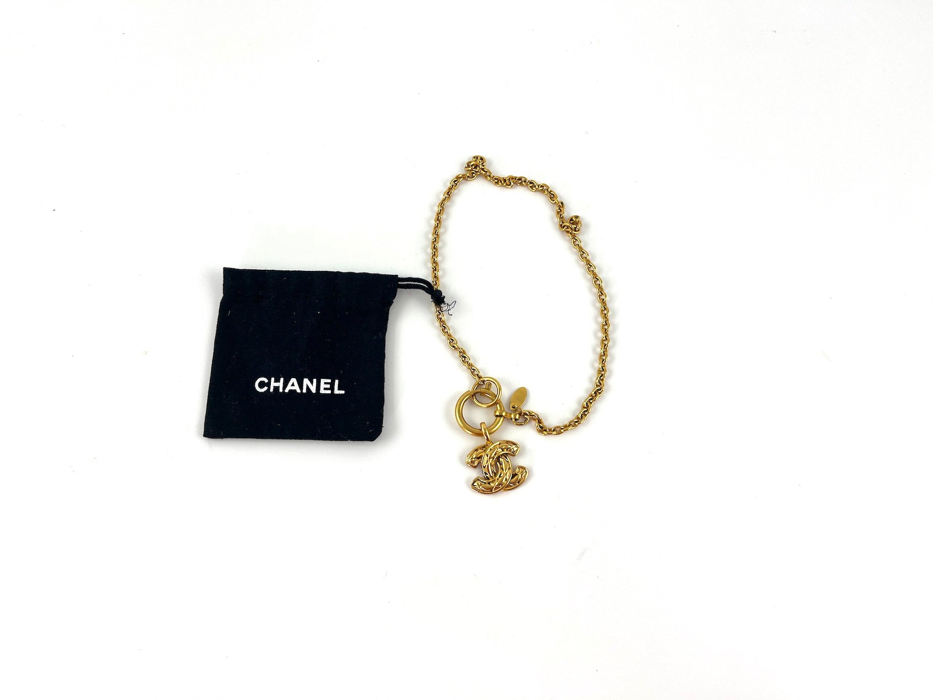 Chanel Gold 1990’s Quilted CC Pendant Necklace