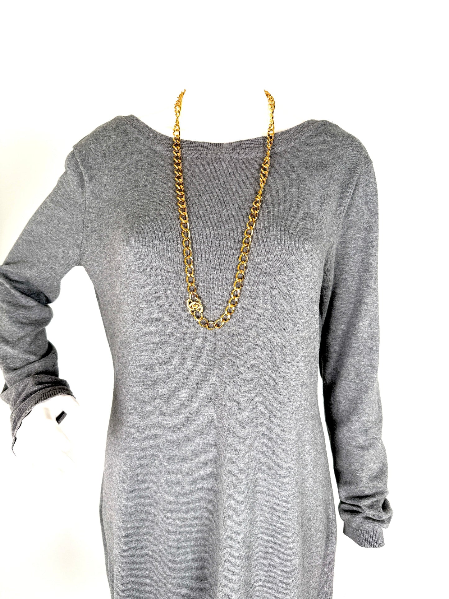 CHANEL Turn lock Gold Chain Link CC Waist Belt Necklace