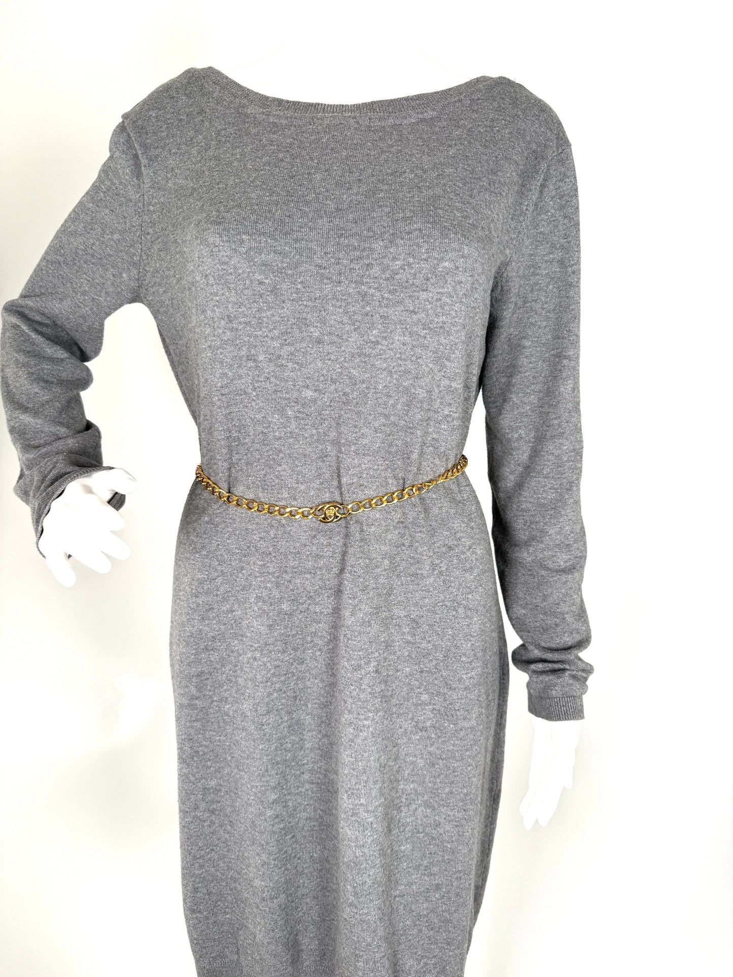 CHANEL Turn lock Gold Chain Link CC Waist Belt Necklace
