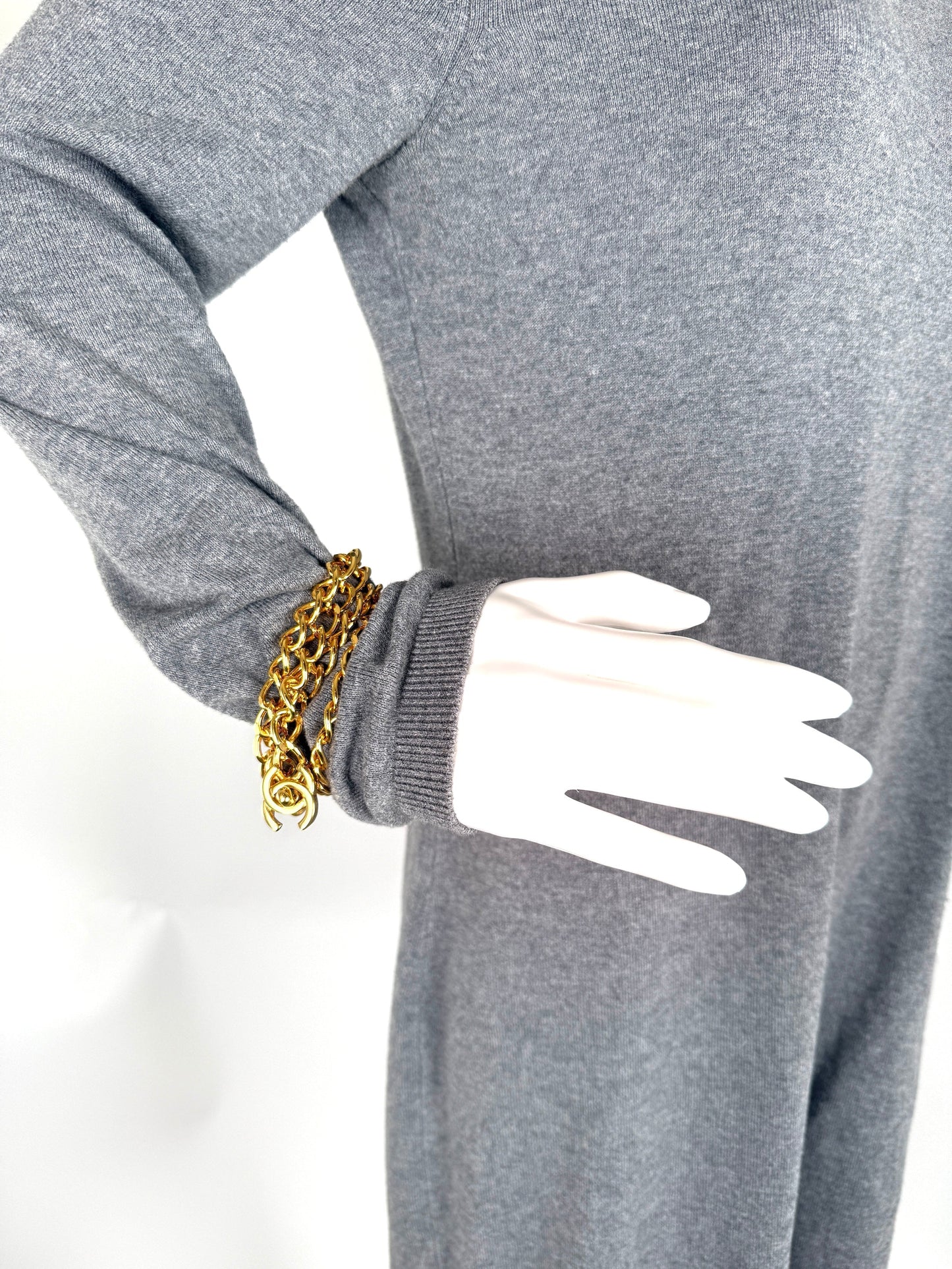 CHANEL Turn lock Gold Chain Link CC Waist Belt Necklace