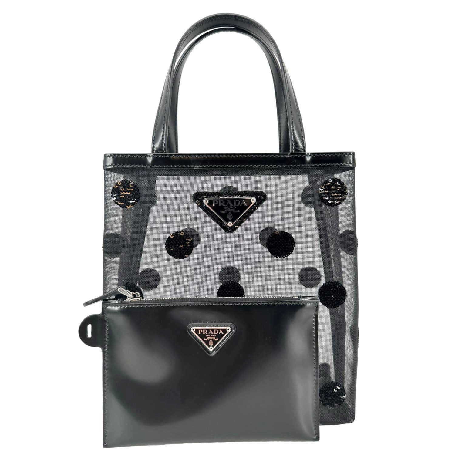 Ricamo Rete Polka Dot Mesh Tote Handbag Black Tote Bag