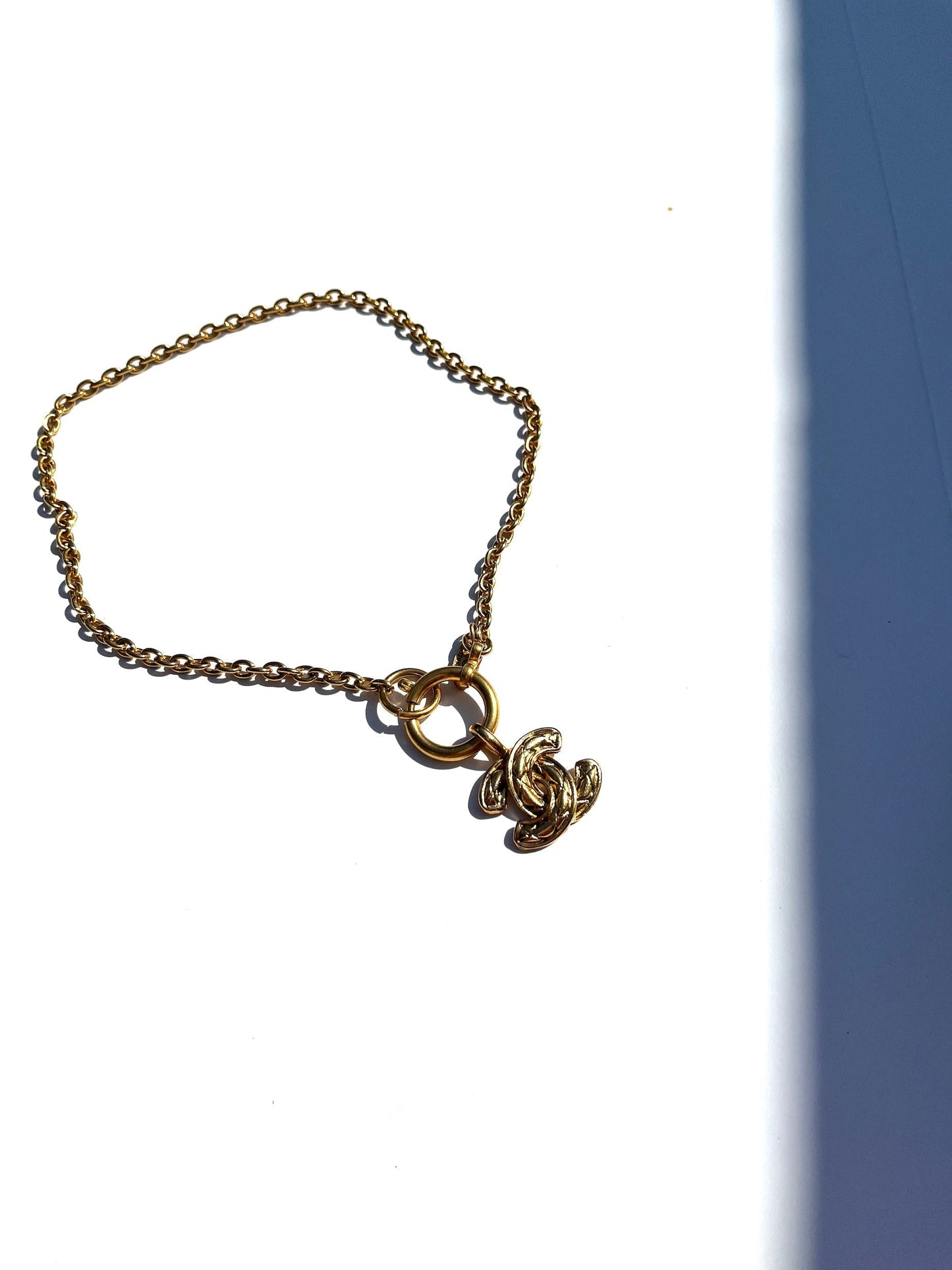Chanel Gold ’S Quilted Cc Pendant Necklace