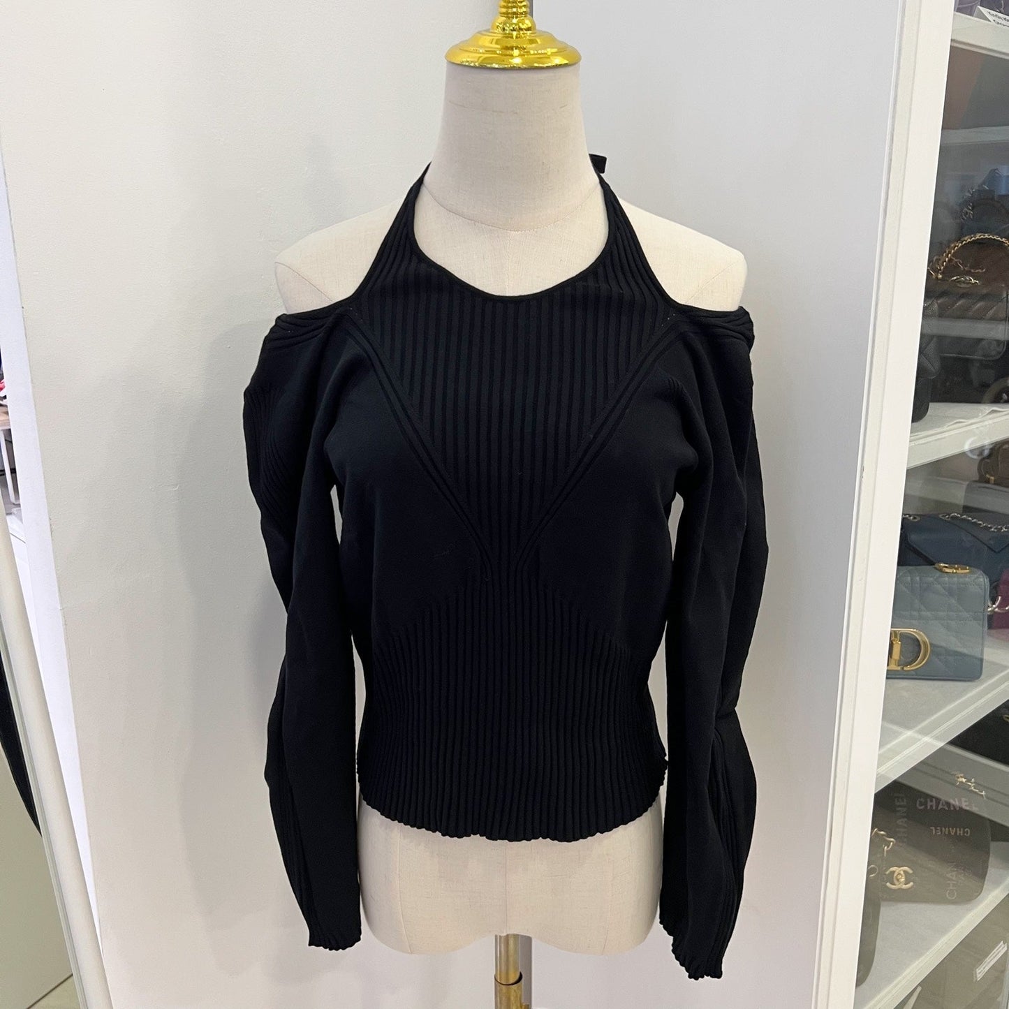 Chanel 24B Long Sleeves Open Back Blo / Top in Black Viscose and Polyester ( ) Handbag