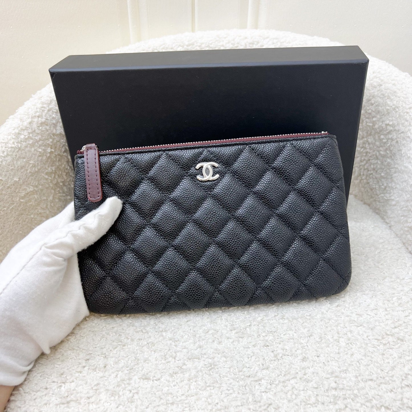 Chanel Classic Small O-Case Pouch In Black Caviar And Shw Bag