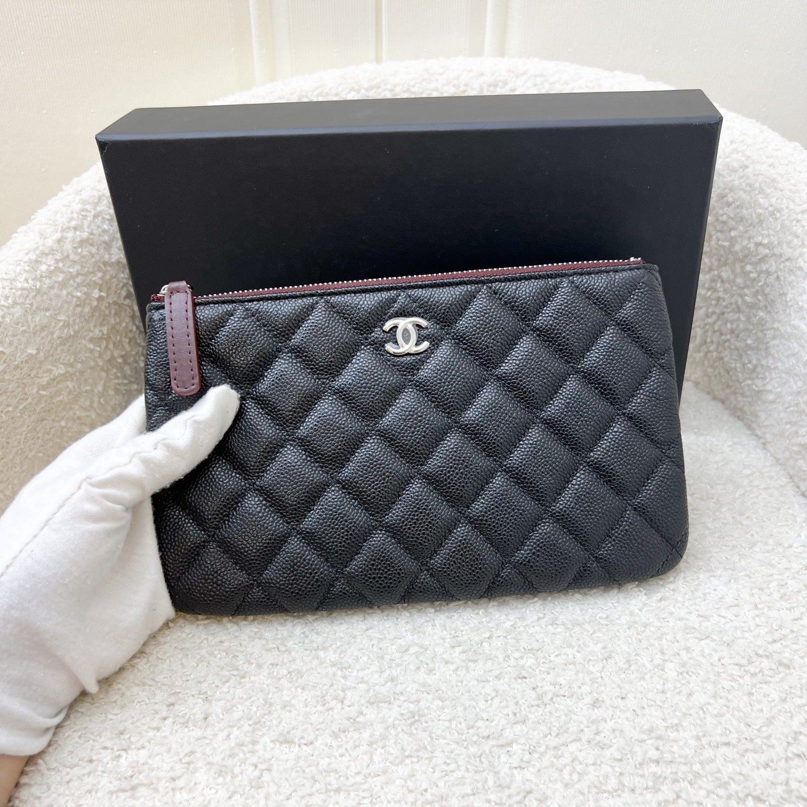 Chanel Classic Small O-Case Pouch In Black Caviar And Shw Bag