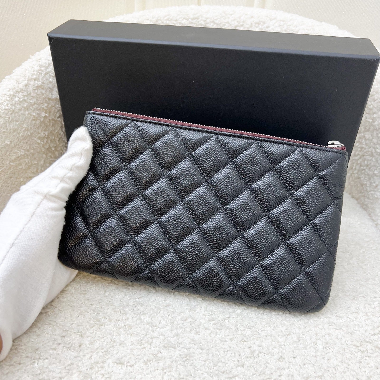 Chanel Classic Small O-case / Pouch In Black Caviar And Shw
